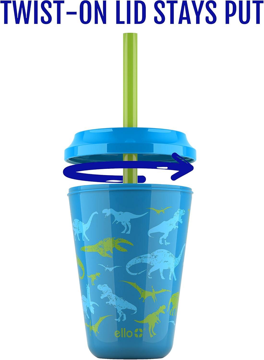 imageEllo 12oz Kids Plastic Reusable Color Changing Cups with Twist on SplashProof Lids and Straw BPA Free Dishwasher Safe4 Pack Rainforest