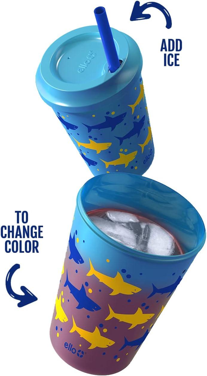 imageEllo 12oz Kids Plastic Reusable Color Changing Cups with Twist on SplashProof Lids and Straw BPA Free Dishwasher Safe4 Pack Rainforest