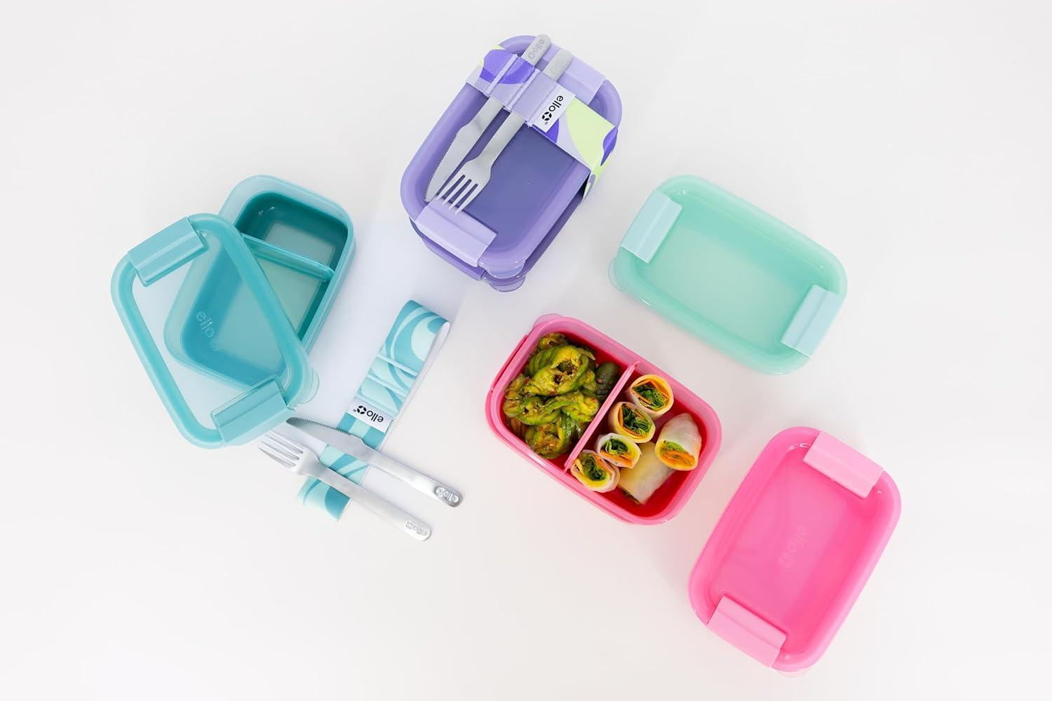 imageEllo 2Pack Lunch Stack Plastic Food Storage Container Bento Box with Airtight LeakProof Locking Plastic Lids and Silicone Base BPAFree Freezer Microwave and Dishwasher SafeGuava