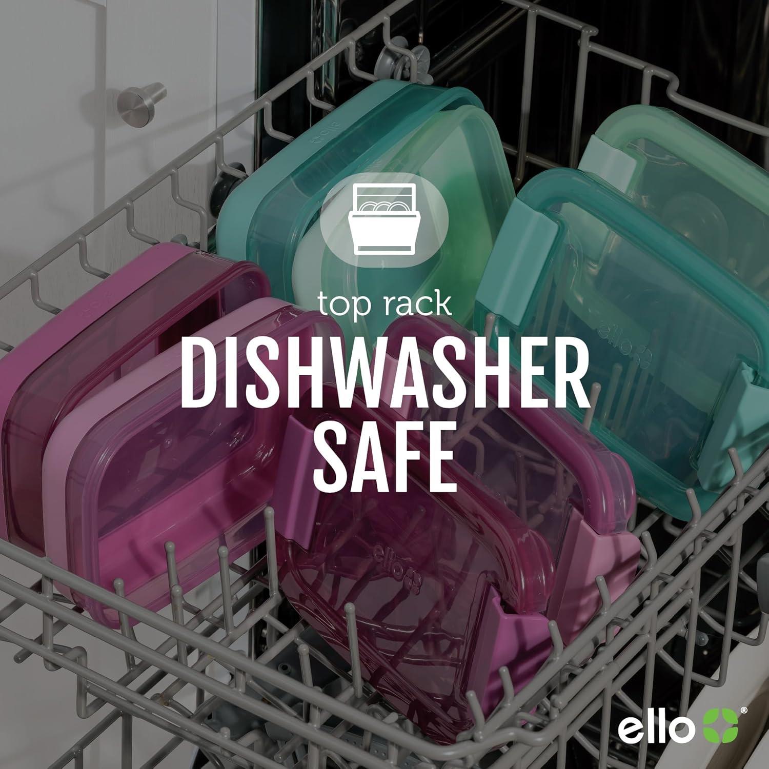 imageEllo 2Pack Lunch Stack Plastic Food Storage Container Bento Box with Airtight LeakProof Locking Plastic Lids and Silicone Base BPAFree Freezer Microwave and Dishwasher SafeMint Chip