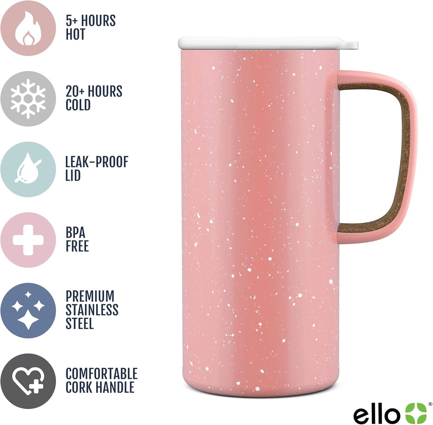 imageEllo Campy 18oz Stainless Steel Travel Mug with Handle and LeakProof Slider Lid Reusable Vacuum Insulated Perfect for Coffee or Tea Home Gift Travel Office BPA Free Georgia PeachGeorgia Peach