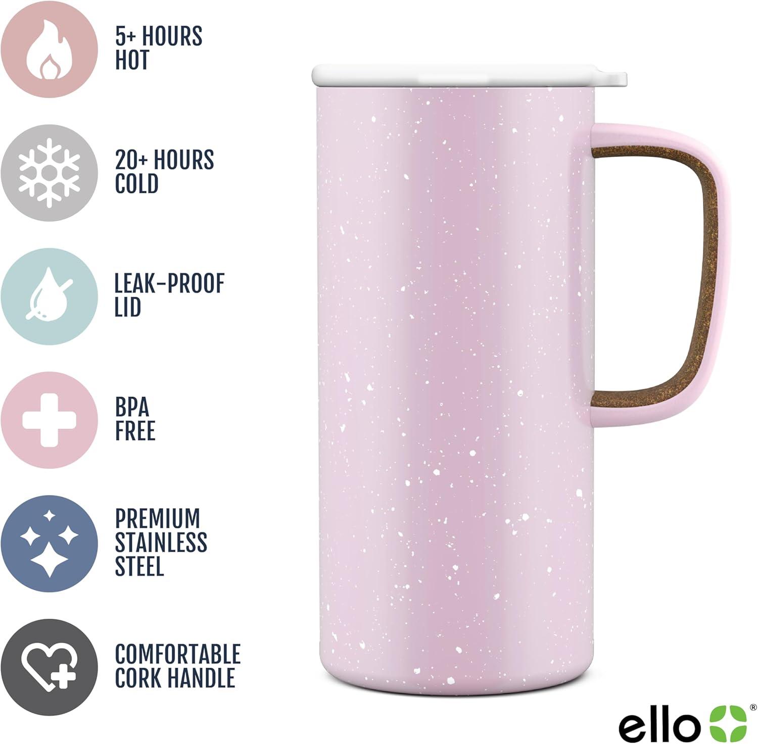 imageEllo Campy 18oz Stainless Steel Travel Mug with Handle and LeakProof Slider Lid Reusable Vacuum Insulated Perfect for Coffee or Tea Home Gift Travel Office BPA Free Georgia PeachPink Satin