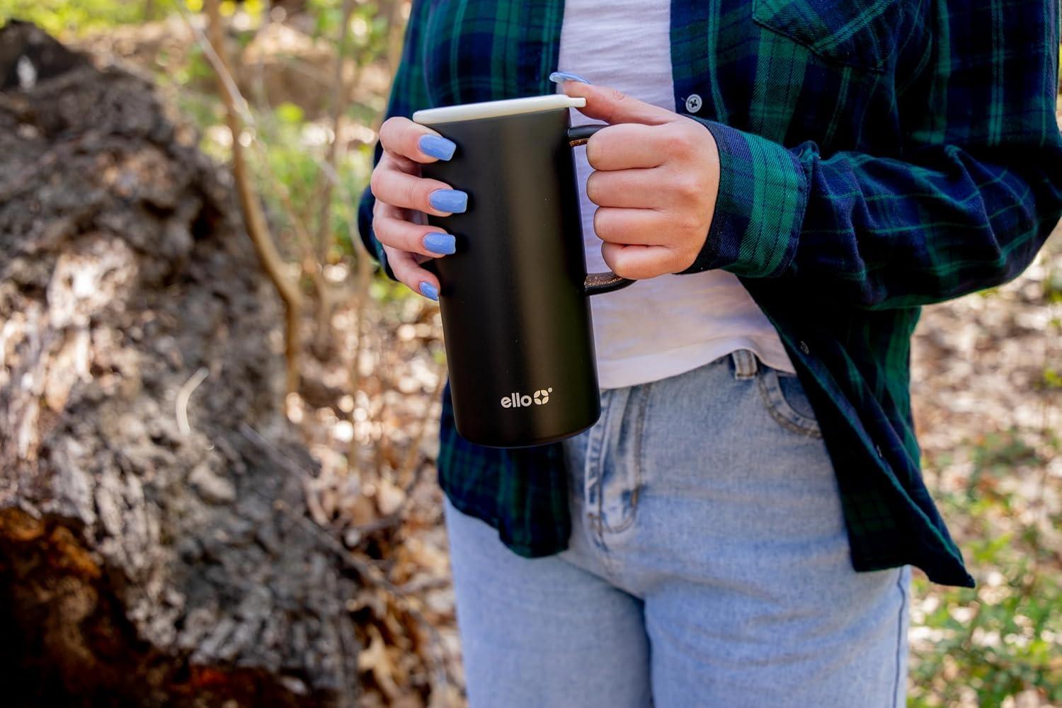 imageEllo Campy 18oz Stainless Steel Travel Mug with Handle and LeakProof Slider Lid Reusable Vacuum Insulated Perfect for Coffee or Tea Home Gift Travel Office BPA Free Georgia PeachMatte Black