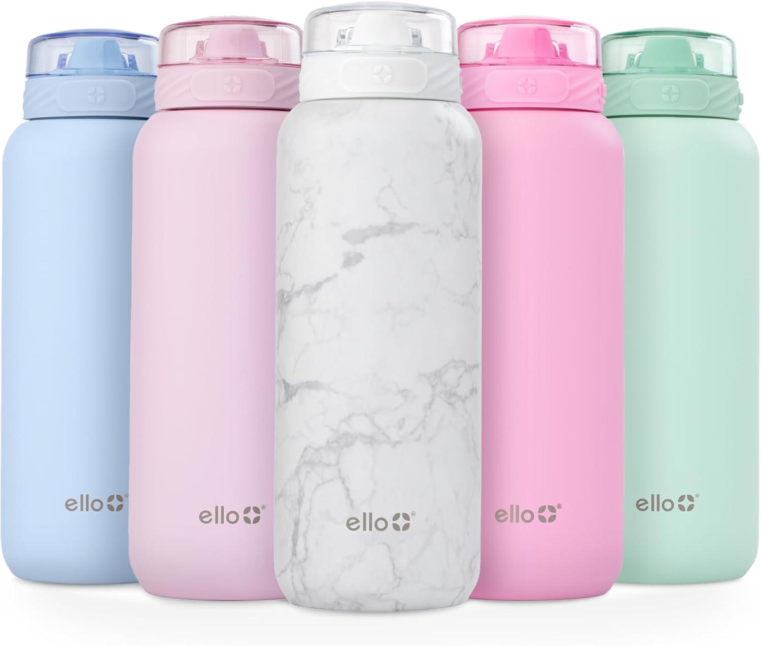 imageEllo Cooper 22oz Stainless Steel Water Bottle with Straw and Carry Handle Double Walled and Vacuum Insulated Metal Leak Proof Locking Lid with Soft Silicone Spout Reusable BPA Free LilacWhite Marble