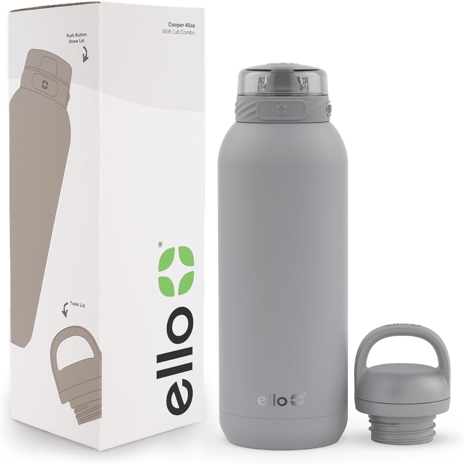 imageEllo Cooper 22oz Stainless Steel Water Bottle with Straw and Carry Handle Double Walled and Vacuum Insulated Metal Leak Proof Locking Lid with Soft Silicone Spout Reusable BPA Free LilacGray