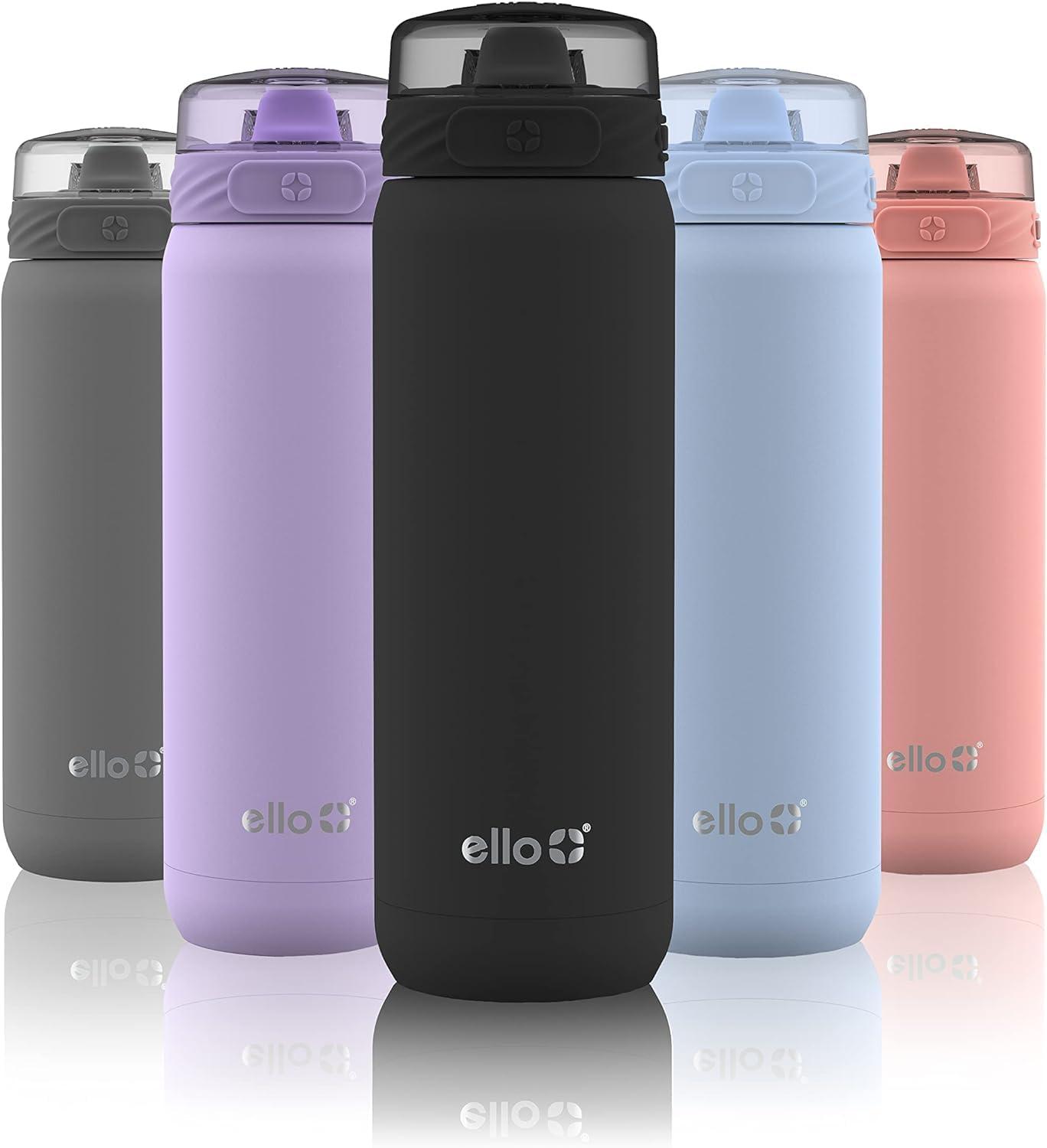 imageEllo Cooper 22oz Stainless Steel Water Bottle with Straw and Carry Handle Double Walled and Vacuum Insulated Metal Leak Proof Locking Lid with Soft Silicone Spout Reusable BPA Free LilacBlack