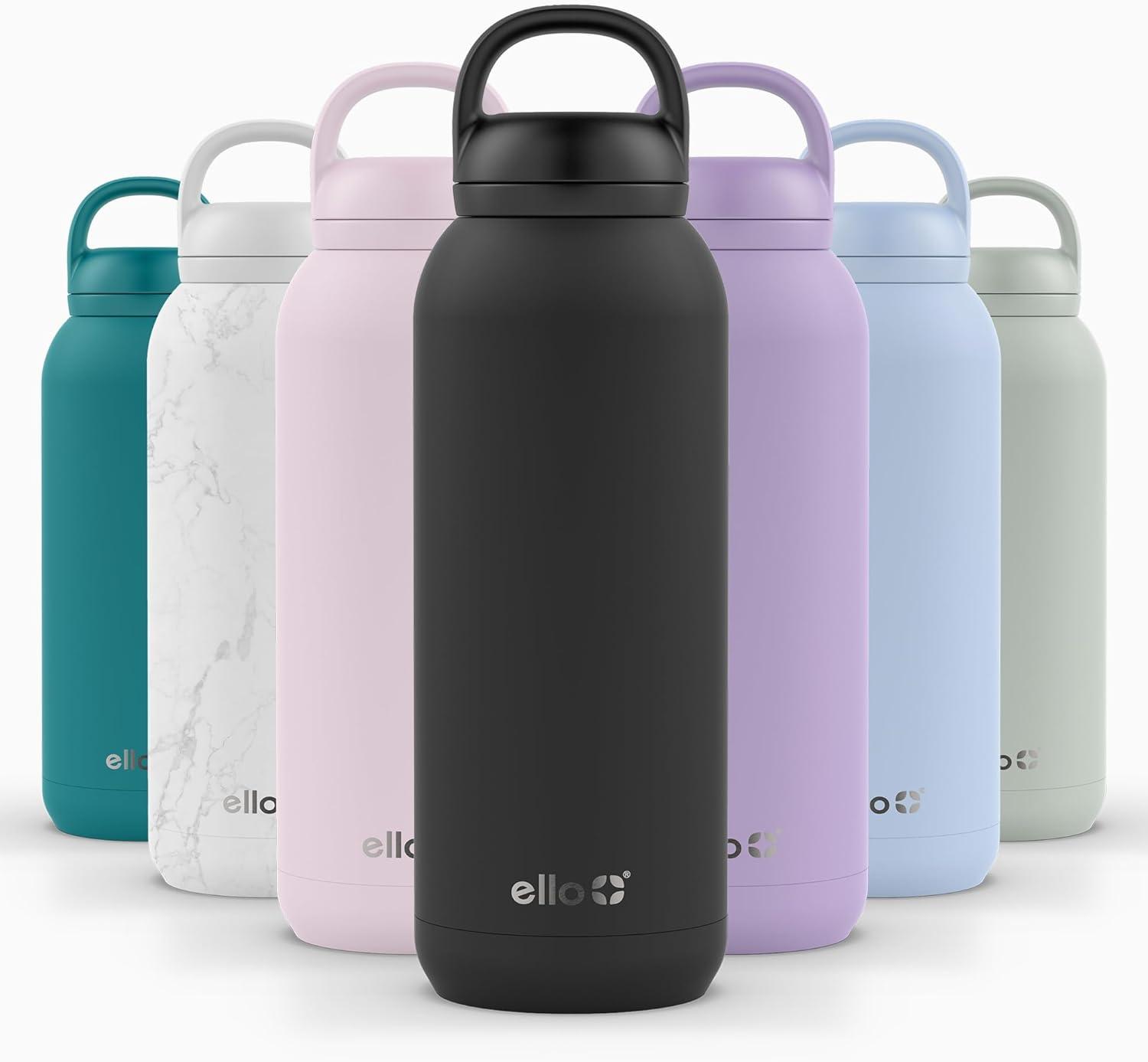 imageEllo Cooper 22oz Stainless Steel Water Bottle with Straw and Carry Handle Double Walled and Vacuum Insulated Metal Leak Proof Locking Lid with Soft Silicone Spout Reusable BPA Free LilacBlack