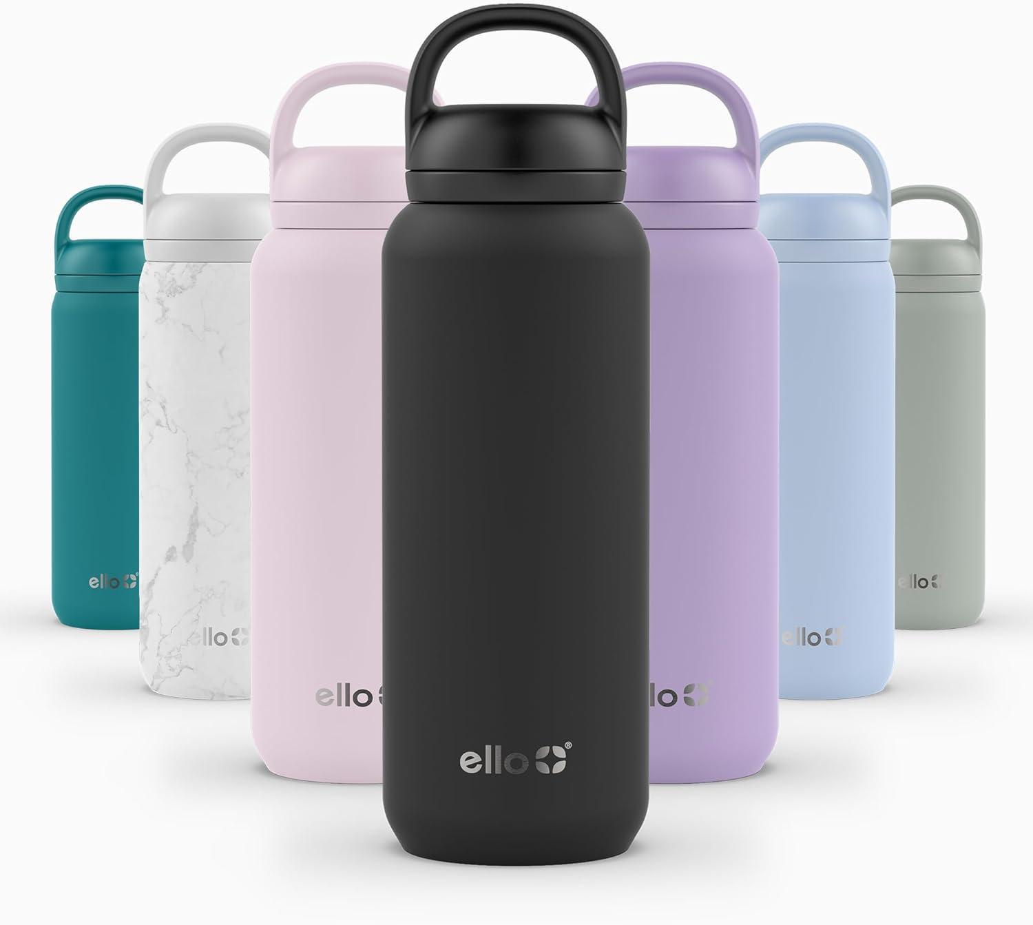 imageEllo Cooper 22oz Stainless Steel Water Bottle with Straw and Carry Handle Double Walled and Vacuum Insulated Metal Leak Proof Locking Lid with Soft Silicone Spout Reusable BPA Free LilacBlack