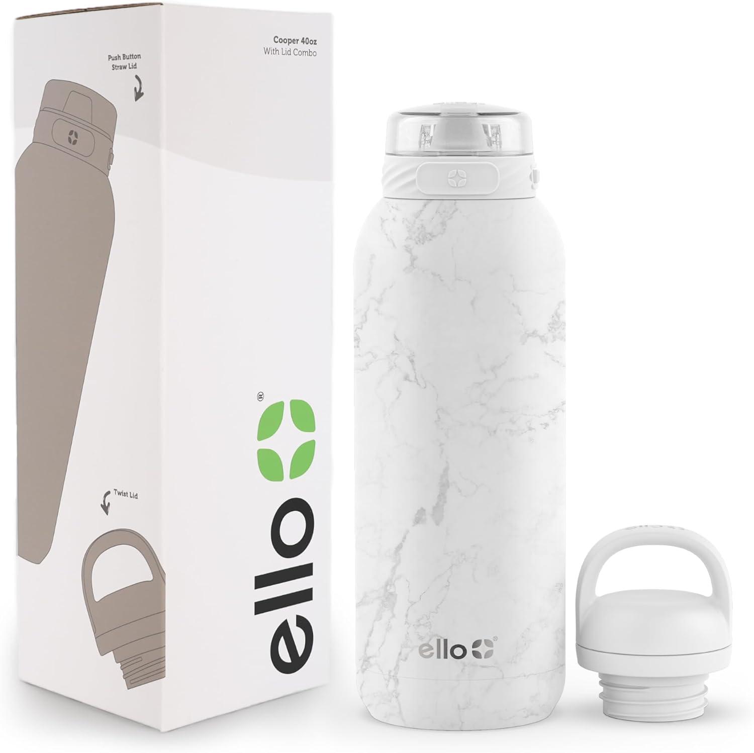 imageEllo Cooper 22oz Stainless Steel Water Bottle with Straw and Carry Handle Double Walled and Vacuum Insulated Metal Leak Proof Locking Lid with Soft Silicone Spout Reusable BPA Free LilacWhite Marble