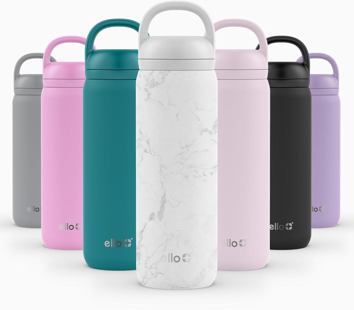 imageEllo Cooper 22oz Stainless Steel Water Bottle with Straw and Carry Handle Double Walled and Vacuum Insulated Metal Leak Proof Locking Lid with Soft Silicone Spout Reusable BPA Free LilacWhite Marble