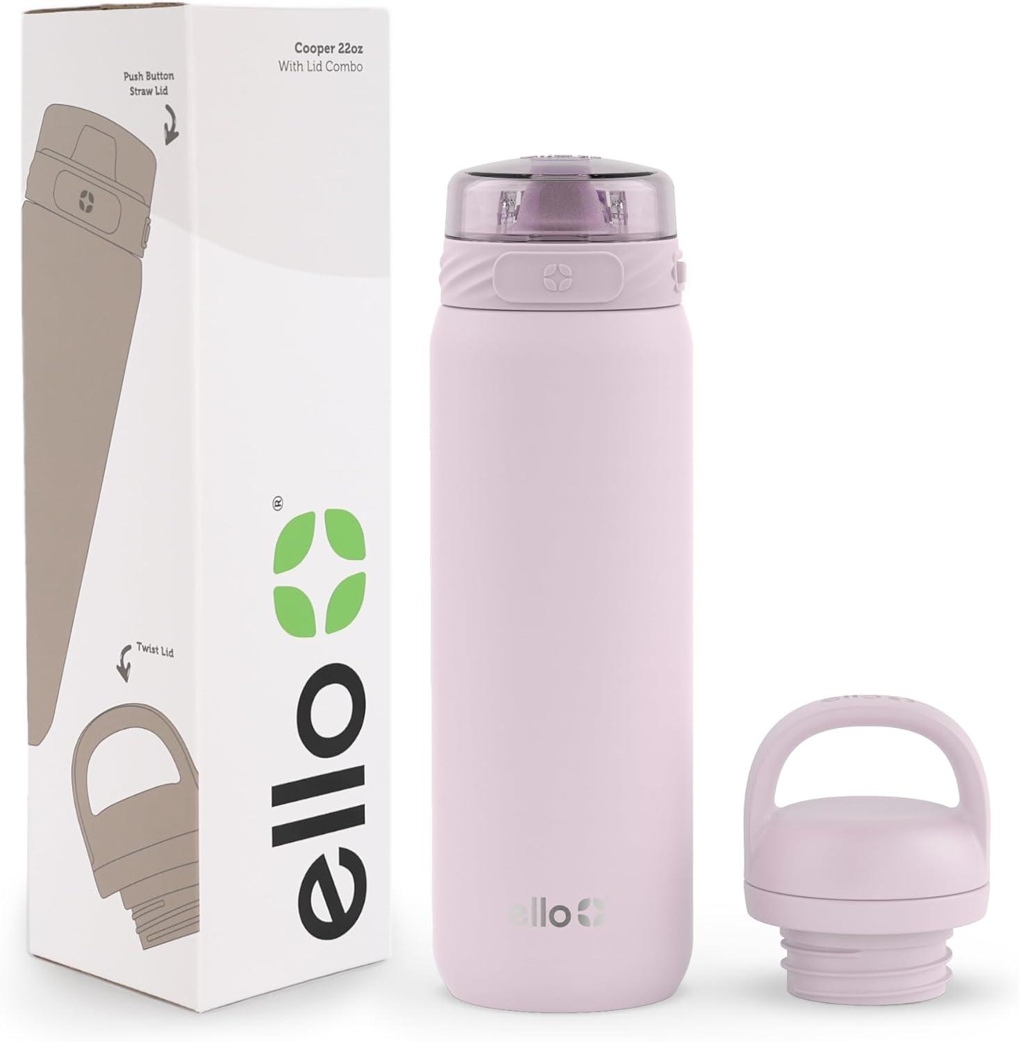 imageEllo Cooper 22oz Stainless Steel Water Bottle with Straw and Carry Handle Double Walled and Vacuum Insulated Metal Leak Proof Locking Lid with Soft Silicone Spout Reusable BPA Free LilacCashmere Pink