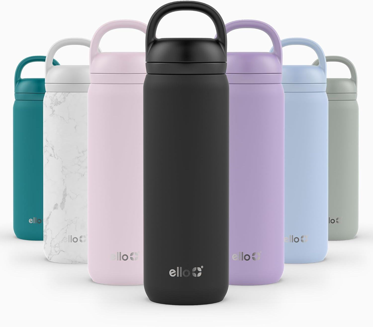 imageEllo Cooper 22oz Stainless Steel Water Bottle with Straw and Carry Handle Double Walled and Vacuum Insulated Metal Leak Proof Locking Lid with Soft Silicone Spout Reusable BPA Free LilacBlack
