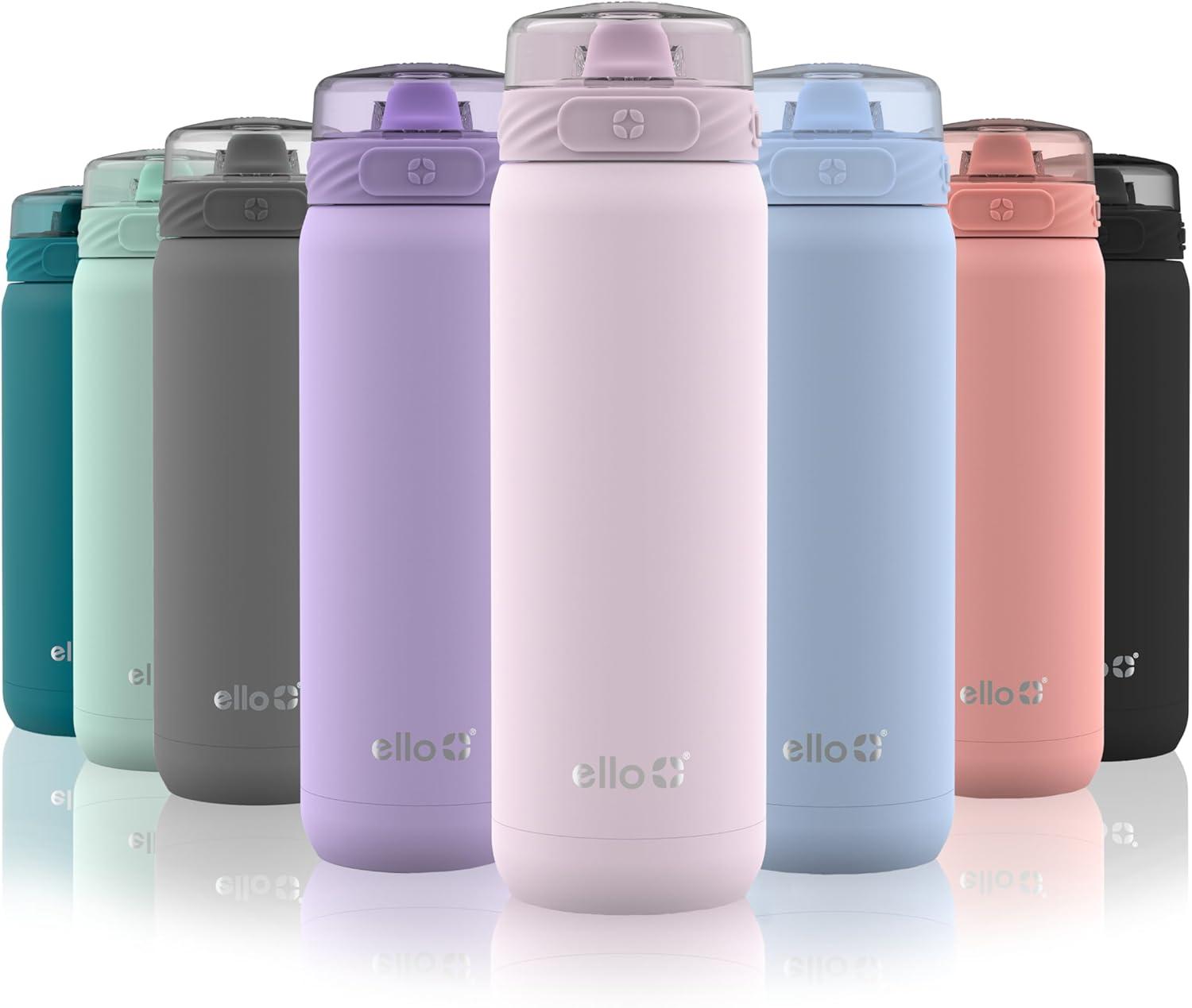 imageEllo Cooper 22oz Stainless Steel Water Bottle with Straw and Carry Handle Double Walled and Vacuum Insulated Metal Leak Proof Locking Lid with Soft Silicone Spout Reusable BPA Free LilacCashmere Pink