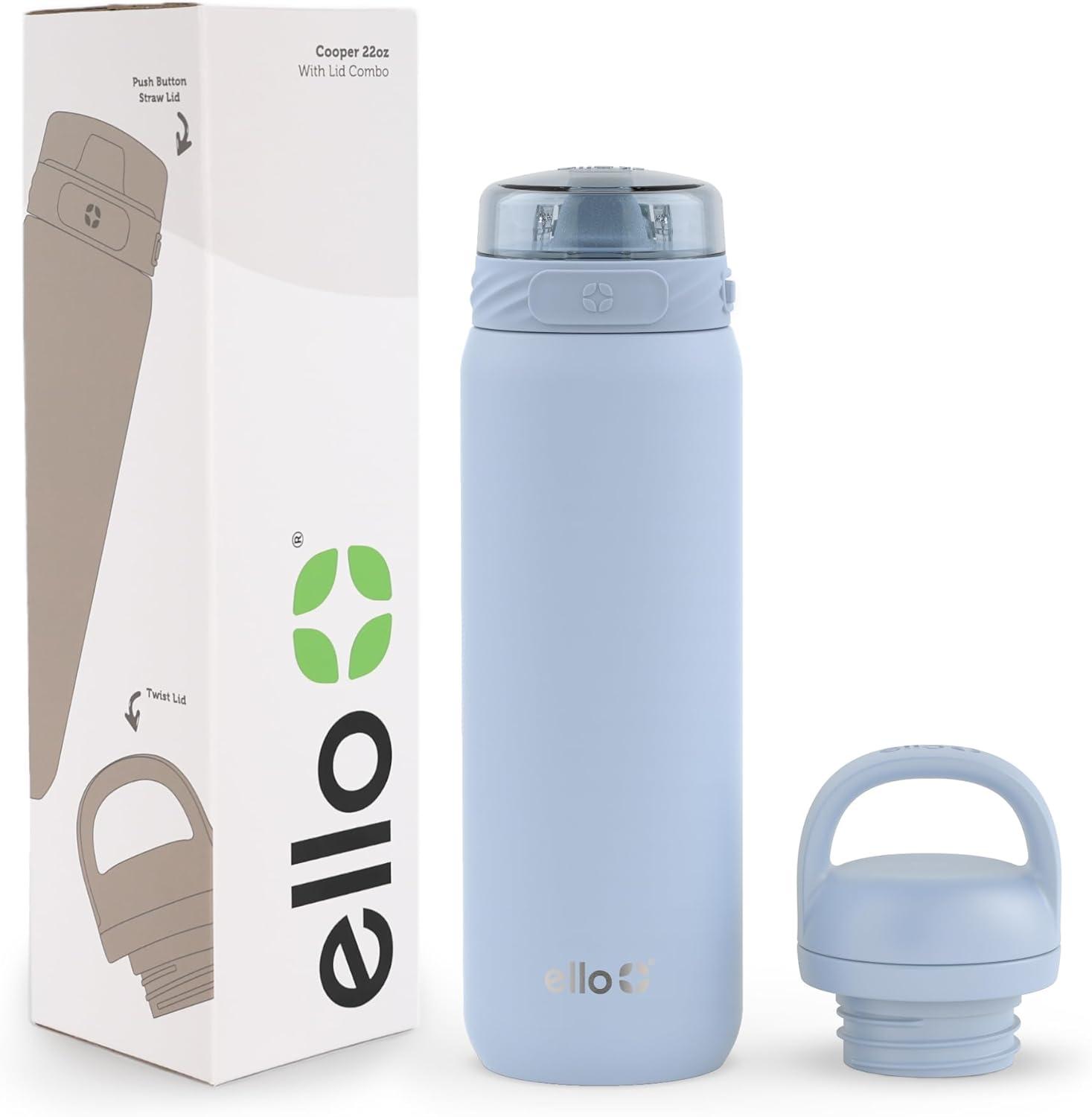 imageEllo Cooper 22oz Stainless Steel Water Bottle with Straw and Carry Handle Double Walled and Vacuum Insulated Metal Leak Proof Locking Lid with Soft Silicone Spout Reusable BPA Free LilacHalogen Blue