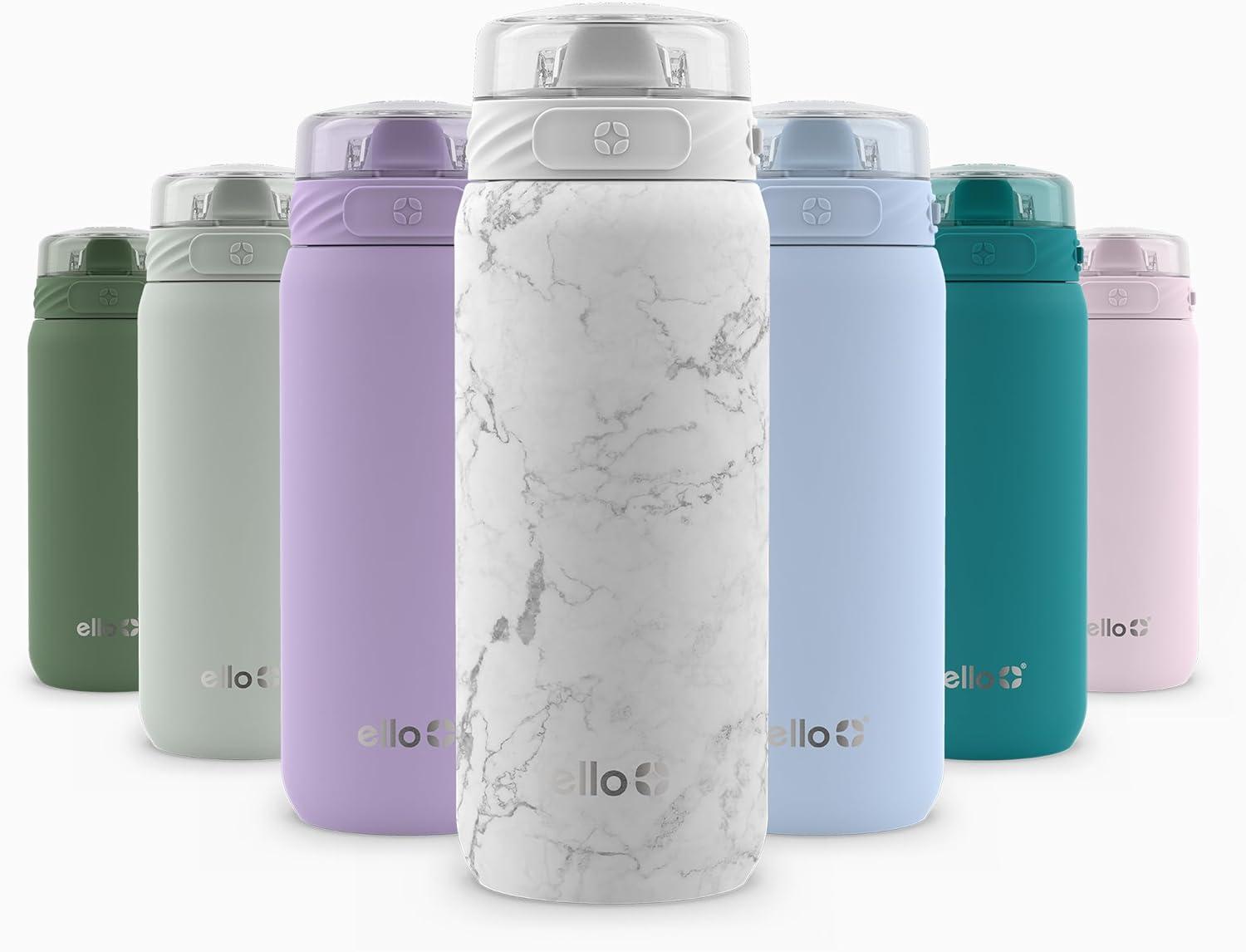 imageEllo Cooper 22oz Stainless Steel Water Bottle with Straw and Carry Handle Double Walled and Vacuum Insulated Metal Leak Proof Locking Lid with Soft Silicone Spout Reusable BPA Free LilacWhite Marble