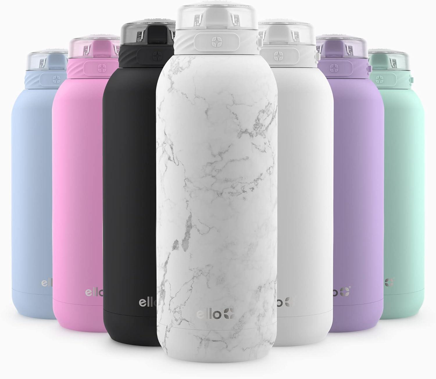 imageEllo Cooper 22oz Stainless Steel Water Bottle with Straw and Carry Handle Double Walled and Vacuum Insulated Metal Leak Proof Locking Lid with Soft Silicone Spout Reusable BPA Free LilacWhite Marble