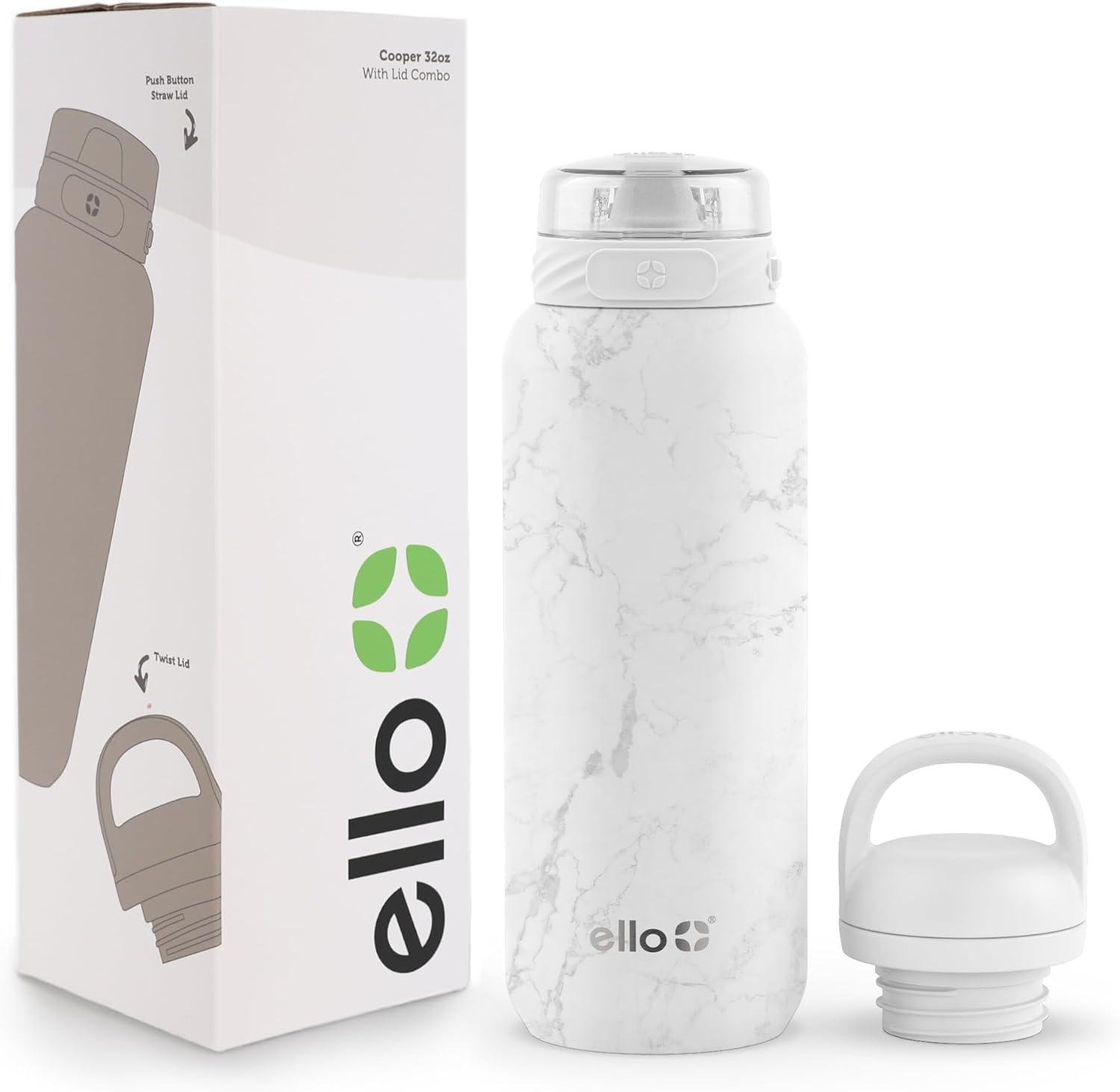 imageEllo Cooper 22oz Stainless Steel Water Bottle with Straw and Carry Handle Double Walled and Vacuum Insulated Metal Leak Proof Locking Lid with Soft Silicone Spout Reusable BPA Free LilacWhite Marble