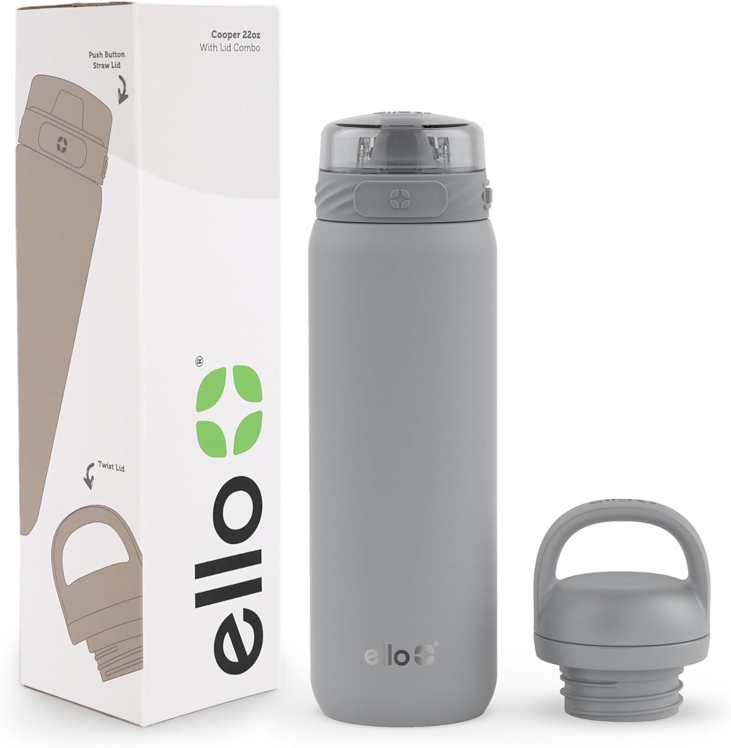 imageEllo Cooper 22oz Stainless Steel Water Bottle with Straw and Carry Handle Double Walled and Vacuum Insulated Metal Leak Proof Locking Lid with Soft Silicone Spout Reusable BPA Free LilacGray