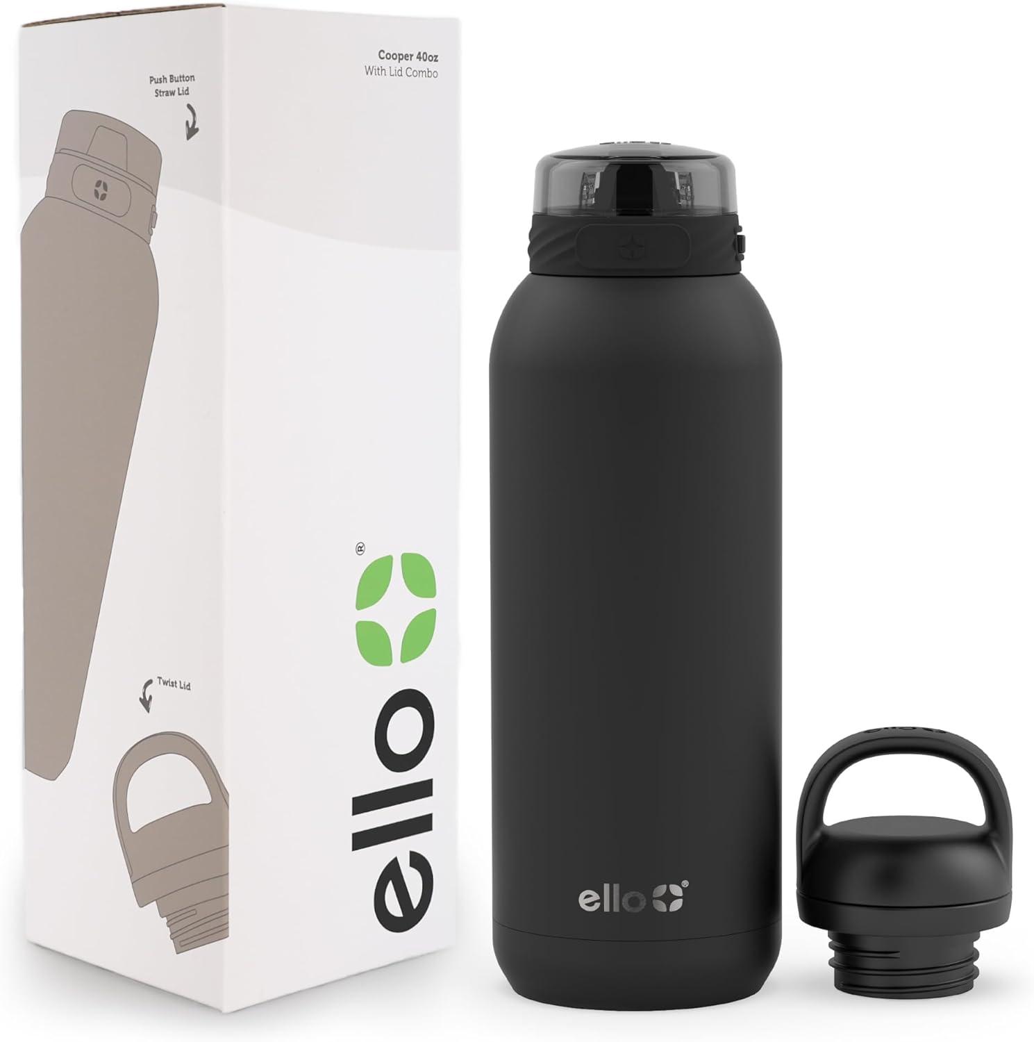 imageEllo Cooper 22oz Stainless Steel Water Bottle with Straw and Carry Handle Double Walled and Vacuum Insulated Metal Leak Proof Locking Lid with Soft Silicone Spout Reusable BPA Free LilacBlack