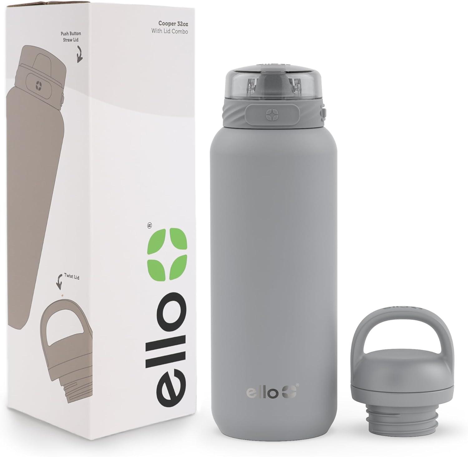 imageEllo Cooper 22oz Stainless Steel Water Bottle with Straw and Carry Handle Double Walled and Vacuum Insulated Metal Leak Proof Locking Lid with Soft Silicone Spout Reusable BPA Free LilacGray