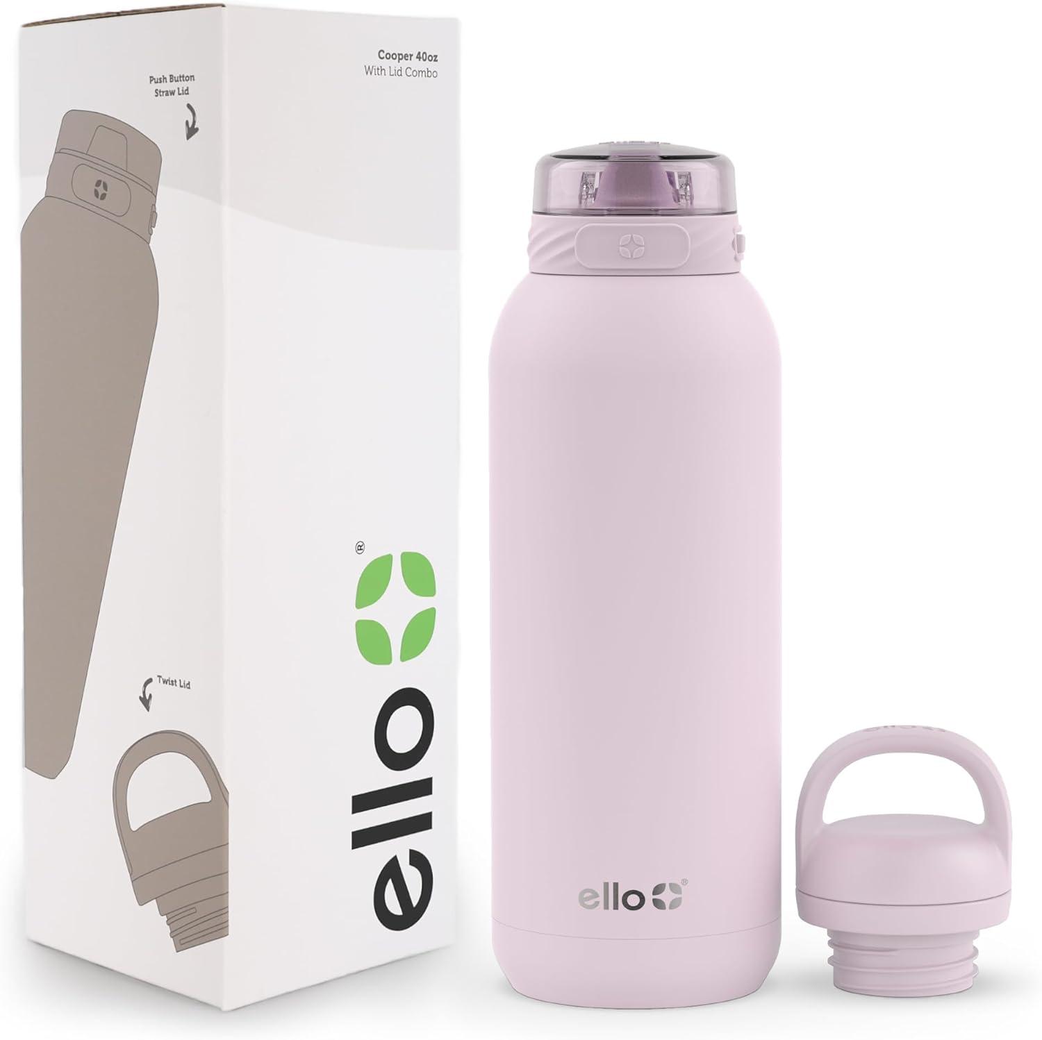 imageEllo Cooper 22oz Stainless Steel Water Bottle with Straw and Carry Handle Double Walled and Vacuum Insulated Metal Leak Proof Locking Lid with Soft Silicone Spout Reusable BPA Free LilacCashmere Pink