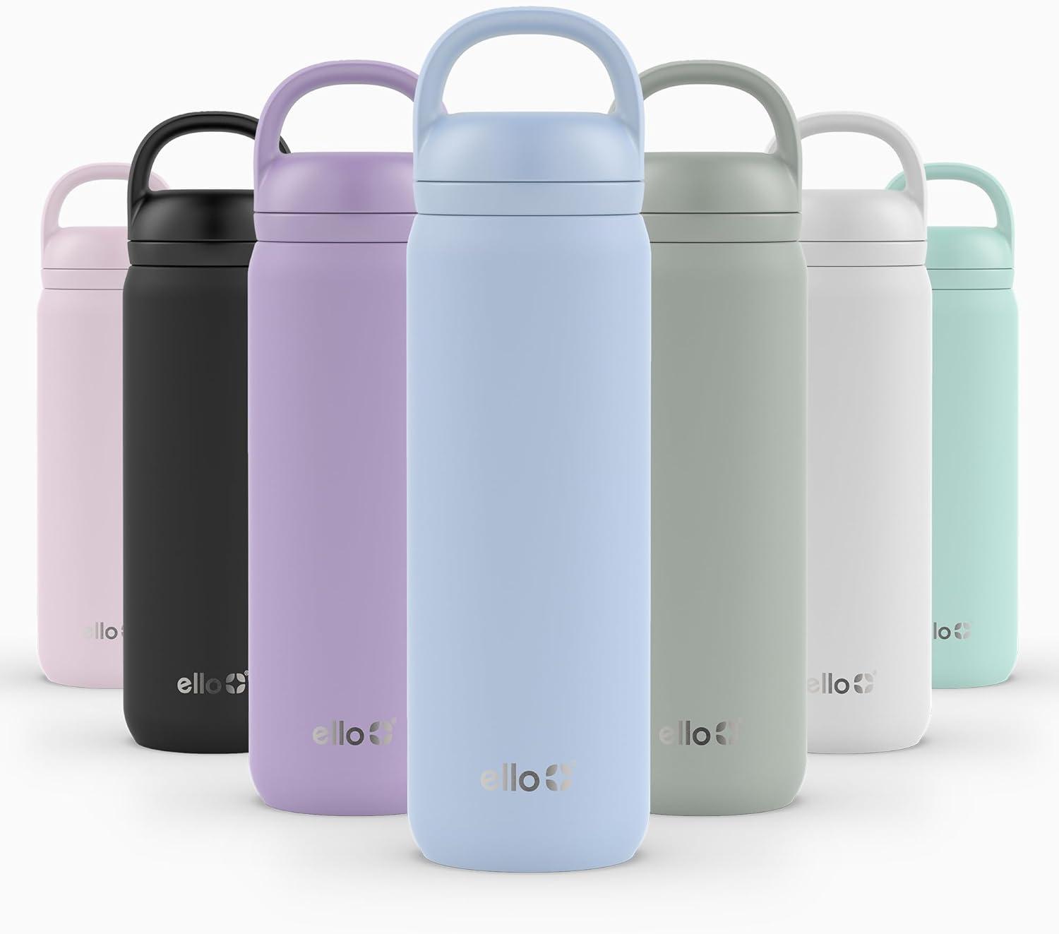 imageEllo Cooper 22oz Stainless Steel Water Bottle with Straw and Carry Handle Double Walled and Vacuum Insulated Metal Leak Proof Locking Lid with Soft Silicone Spout Reusable BPA Free LilacHalogen Blue