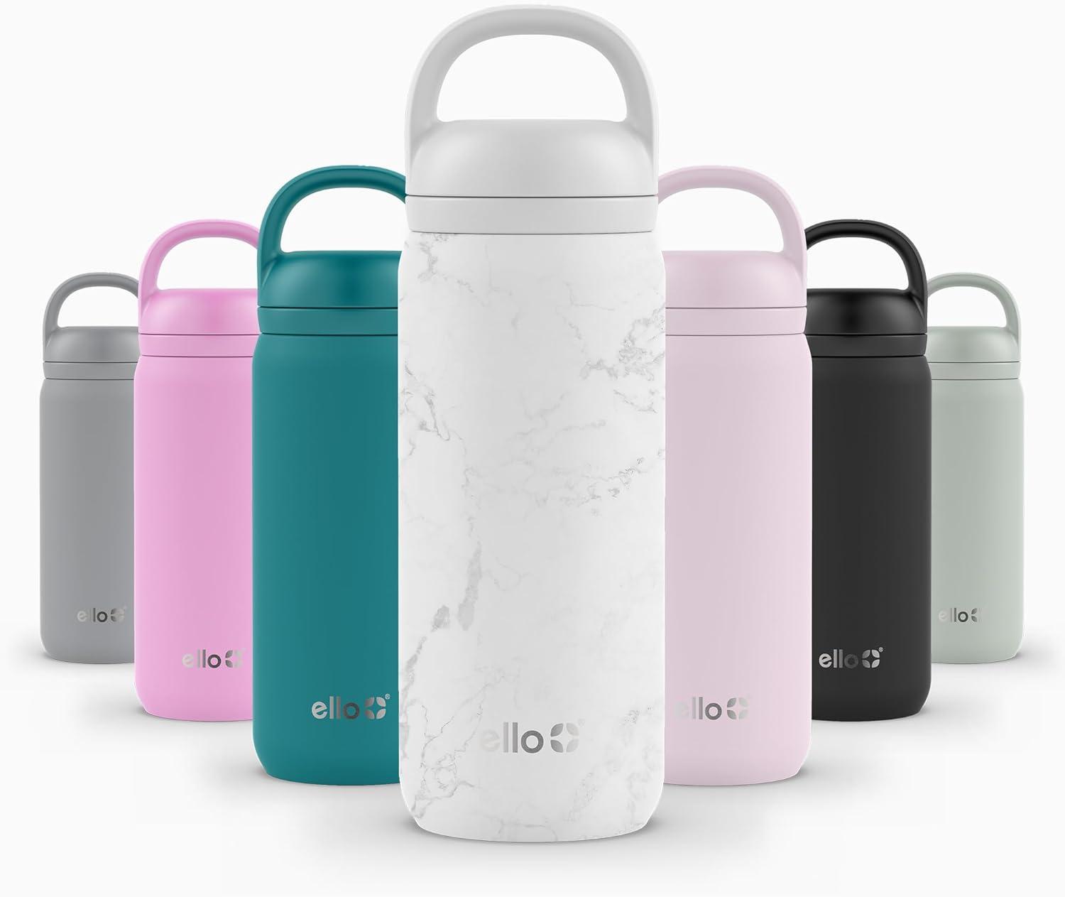 imageEllo Cooper 22oz Stainless Steel Water Bottle with Straw and Carry Handle Double Walled and Vacuum Insulated Metal Leak Proof Locking Lid with Soft Silicone Spout Reusable BPA Free LilacWhite Marble