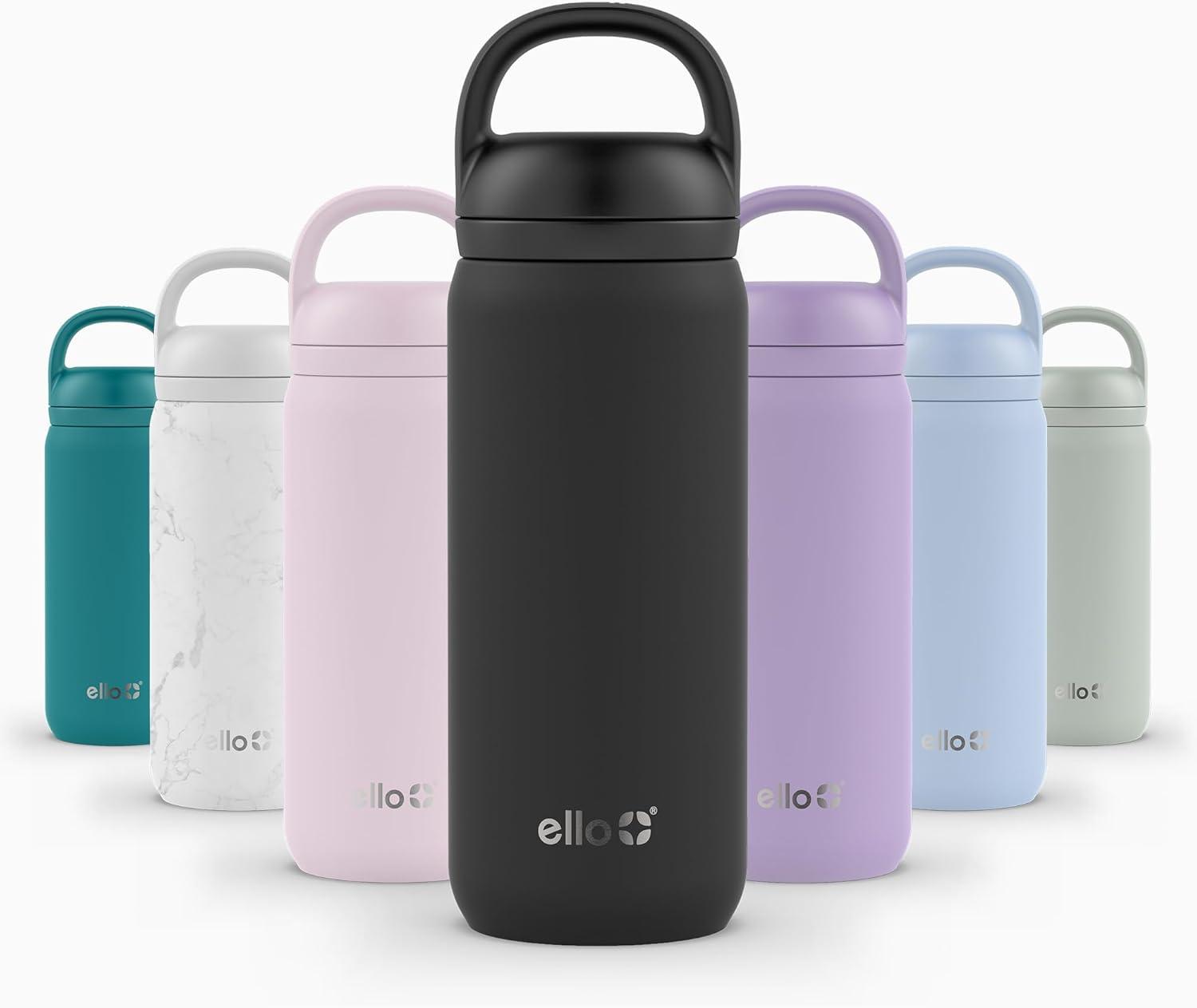 imageEllo Cooper 22oz Stainless Steel Water Bottle with Straw and Carry Handle Double Walled and Vacuum Insulated Metal Leak Proof Locking Lid with Soft Silicone Spout Reusable BPA Free LilacBlack