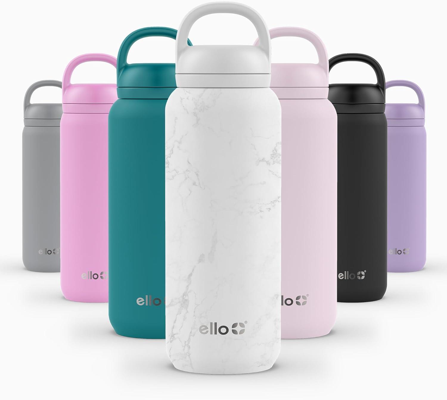 imageEllo Cooper 22oz Stainless Steel Water Bottle with Straw and Carry Handle Double Walled and Vacuum Insulated Metal Leak Proof Locking Lid with Soft Silicone Spout Reusable BPA Free LilacWhite Marble