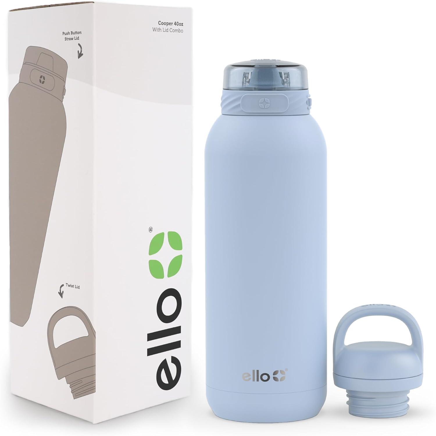 imageEllo Cooper 22oz Stainless Steel Water Bottle with Straw and Carry Handle Double Walled and Vacuum Insulated Metal Leak Proof Locking Lid with Soft Silicone Spout Reusable BPA Free LilacHalogen Blue