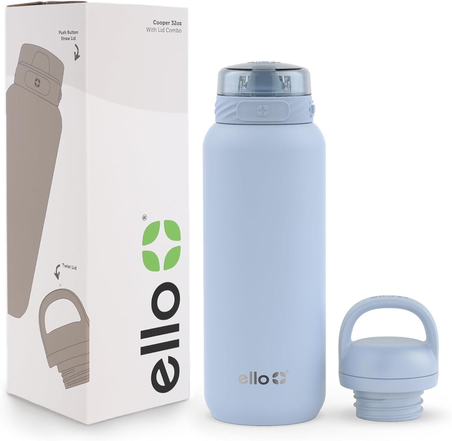 imageEllo Cooper 22oz Stainless Steel Water Bottle with Straw and Carry Handle Double Walled and Vacuum Insulated Metal Leak Proof Locking Lid with Soft Silicone Spout Reusable BPA Free LilacHalogen Blue