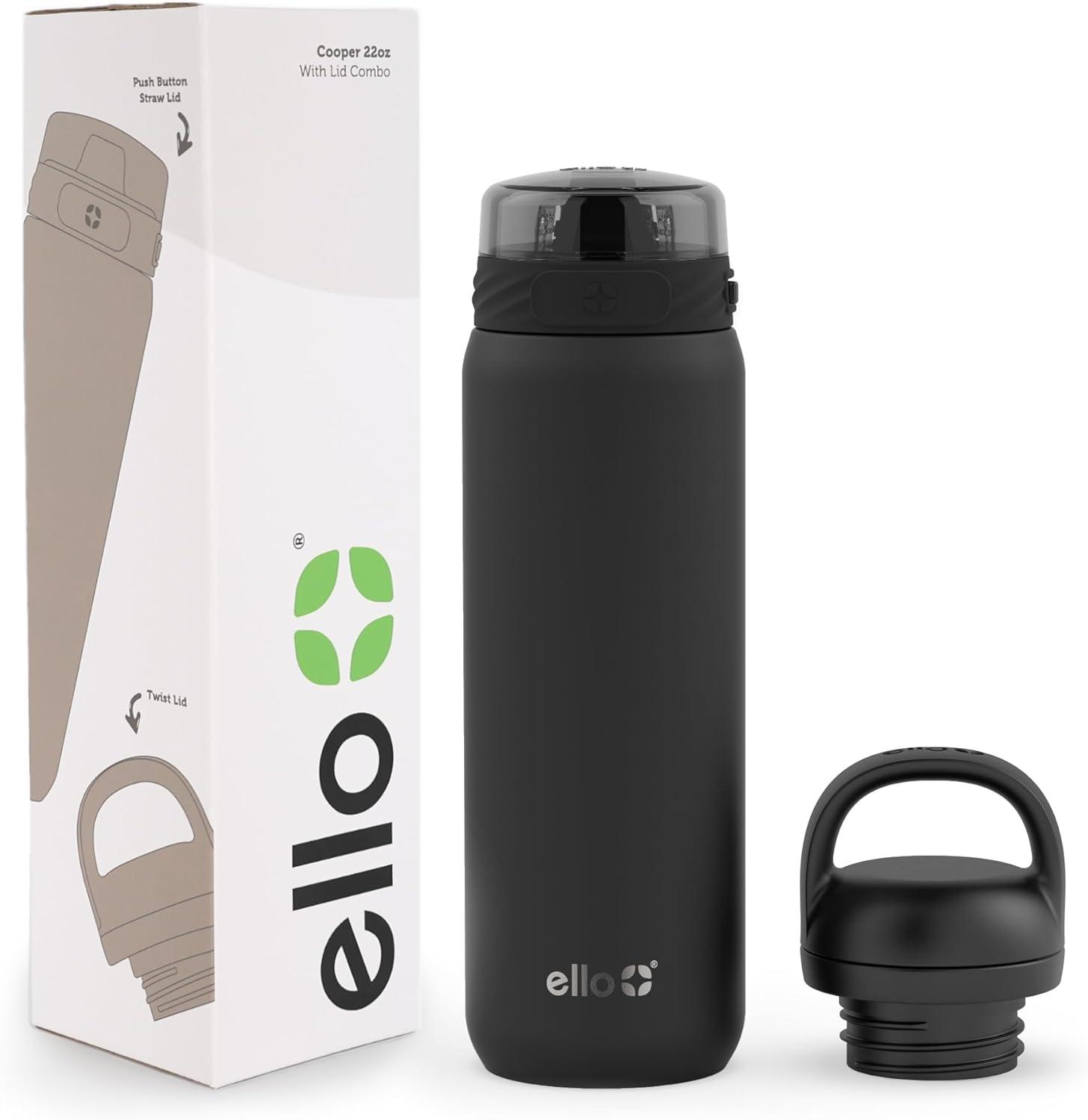 imageEllo Cooper 22oz Stainless Steel Water Bottle with Straw and Carry Handle Double Walled and Vacuum Insulated Metal Leak Proof Locking Lid with Soft Silicone Spout Reusable BPA Free LilacBlack