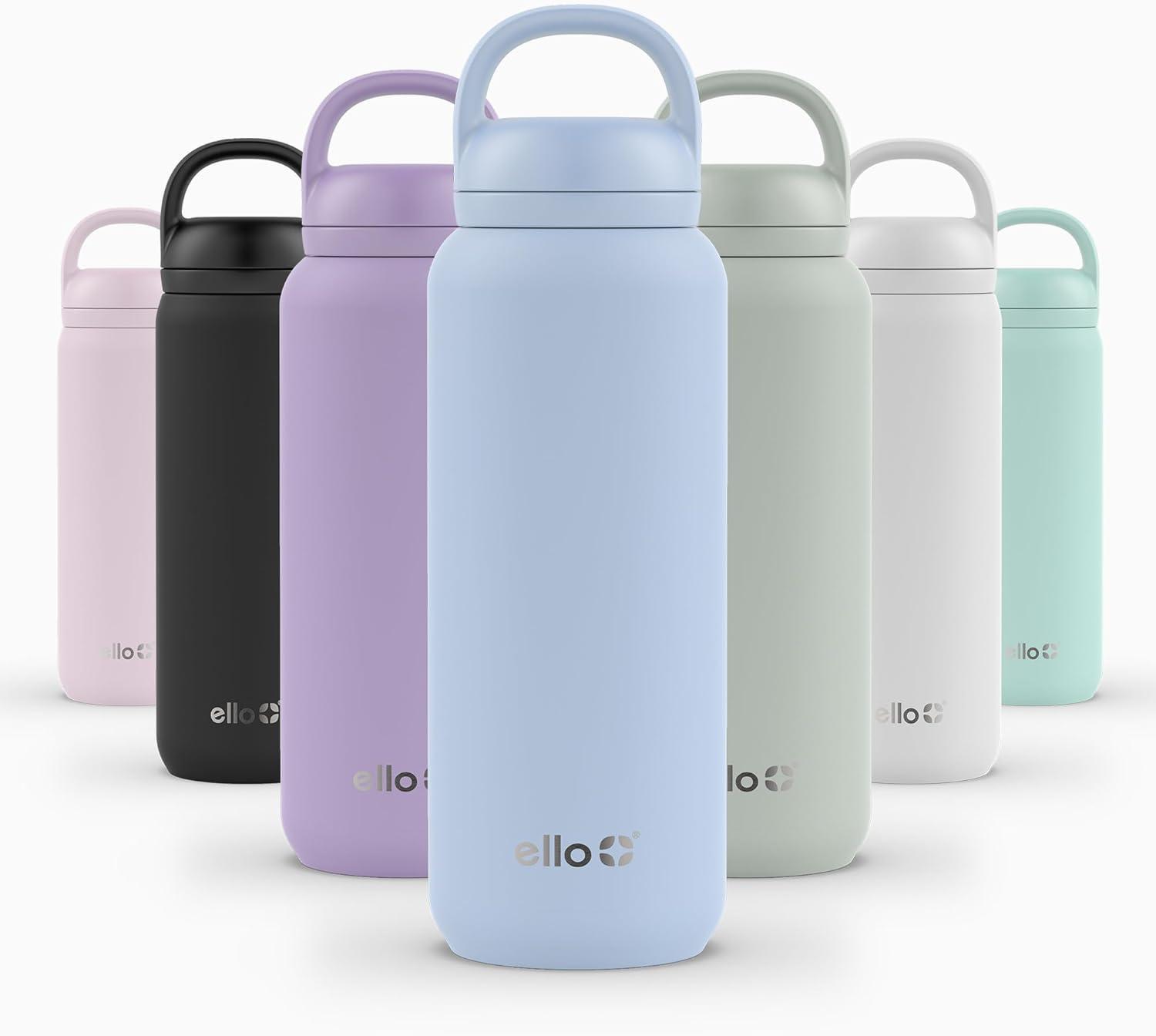 imageEllo Cooper 22oz Stainless Steel Water Bottle with Straw and Carry Handle Double Walled and Vacuum Insulated Metal Leak Proof Locking Lid with Soft Silicone Spout Reusable BPA Free LilacHalogen Blue