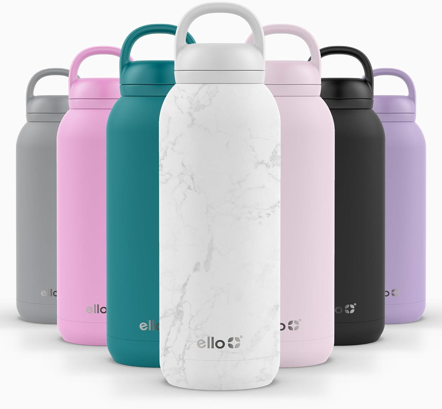 imageEllo Cooper 22oz Stainless Steel Water Bottle with Straw and Carry Handle Double Walled and Vacuum Insulated Metal Leak Proof Locking Lid with Soft Silicone Spout Reusable BPA Free LilacWhite Marble
