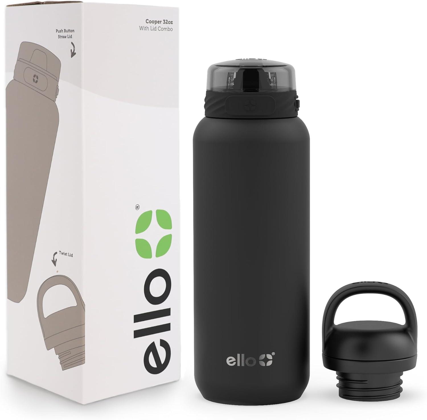 imageEllo Cooper 22oz Stainless Steel Water Bottle with Straw and Carry Handle Double Walled and Vacuum Insulated Metal Leak Proof Locking Lid with Soft Silicone Spout Reusable BPA Free LilacBlack