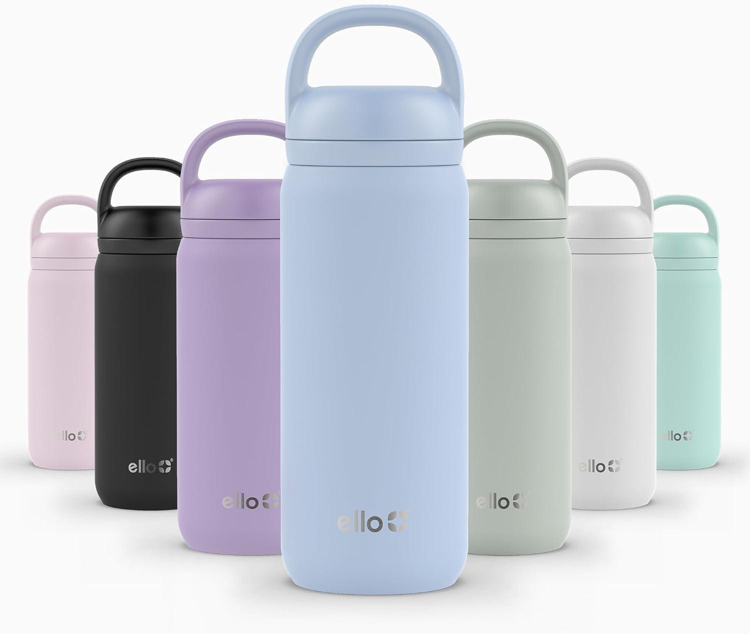 imageEllo Cooper 22oz Stainless Steel Water Bottle with Straw and Carry Handle Double Walled and Vacuum Insulated Metal Leak Proof Locking Lid with Soft Silicone Spout Reusable BPA Free LilacHalogen Blue