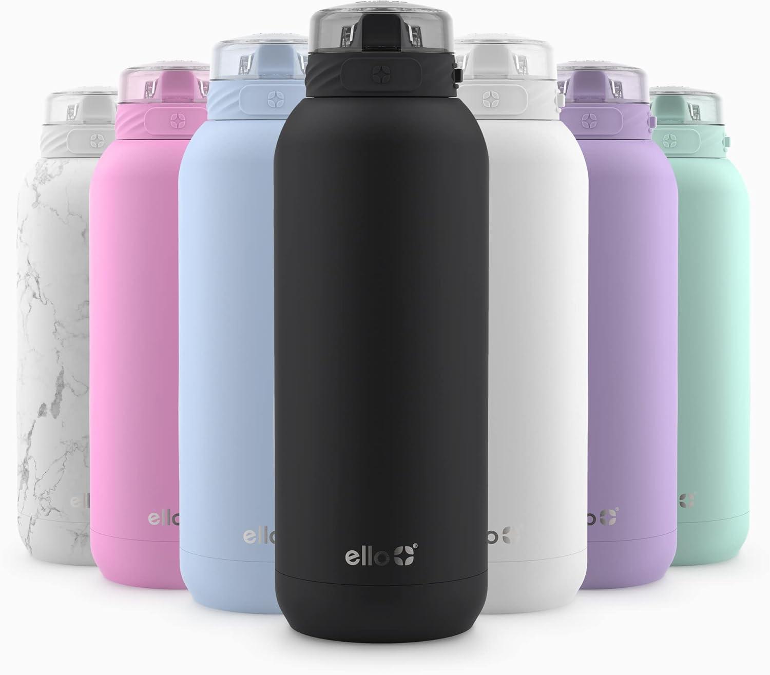 imageEllo Cooper 22oz Stainless Steel Water Bottle with Straw and Carry Handle Double Walled and Vacuum Insulated Metal Leak Proof Locking Lid with Soft Silicone Spout Reusable BPA Free LilacBlack