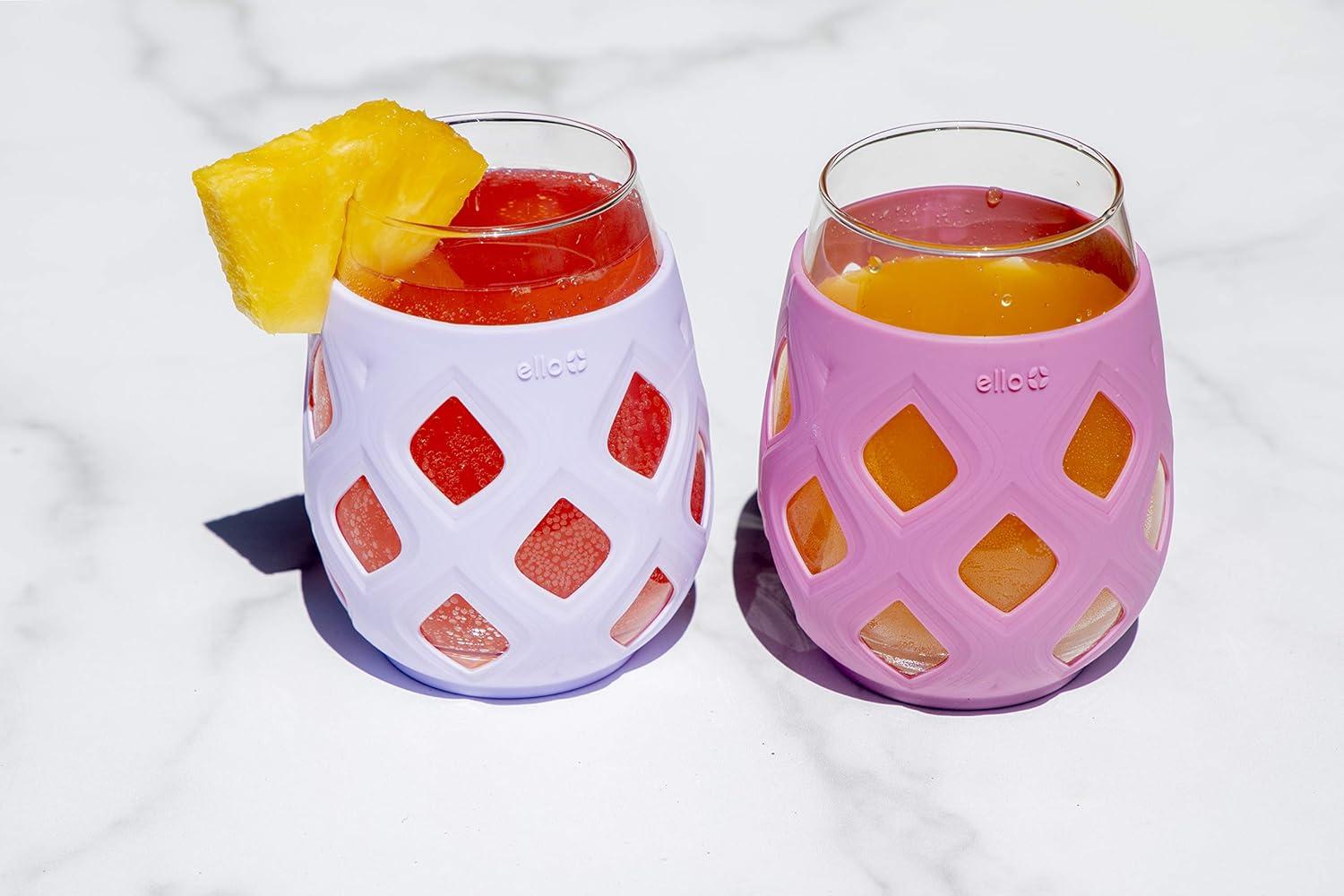 imageEllo Cru 17oz Stemless Wine Glass Set with Protective Silicone Sleeves Dishwasher Safe Cocktail Glass Pack Perfect for Summer Patios and Parties Festive Fun Holiday Gift for Women Men Her HimCosmos
