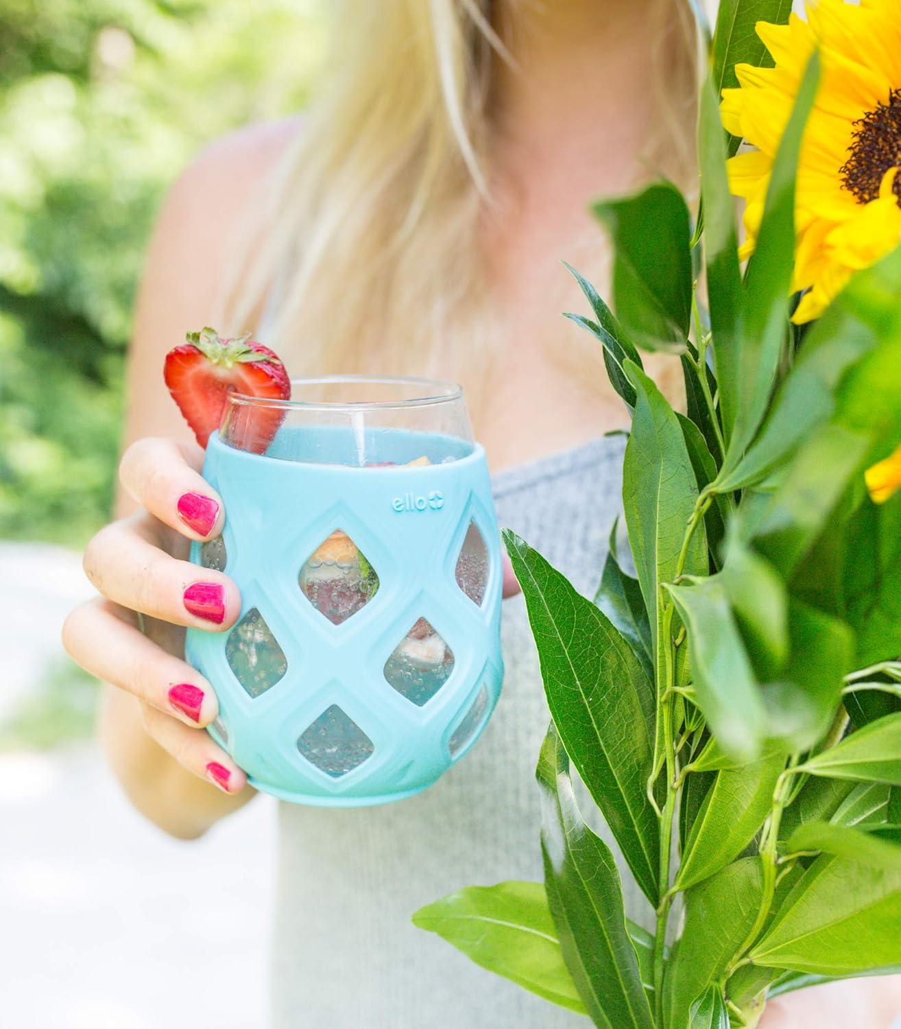 imageEllo Cru 17oz Stemless Wine Glass Set with Protective Silicone Sleeves Dishwasher Safe Cocktail Glass Pack Perfect for Summer Patios and Parties Festive Fun Holiday Gift for Women Men Her HimPaloma