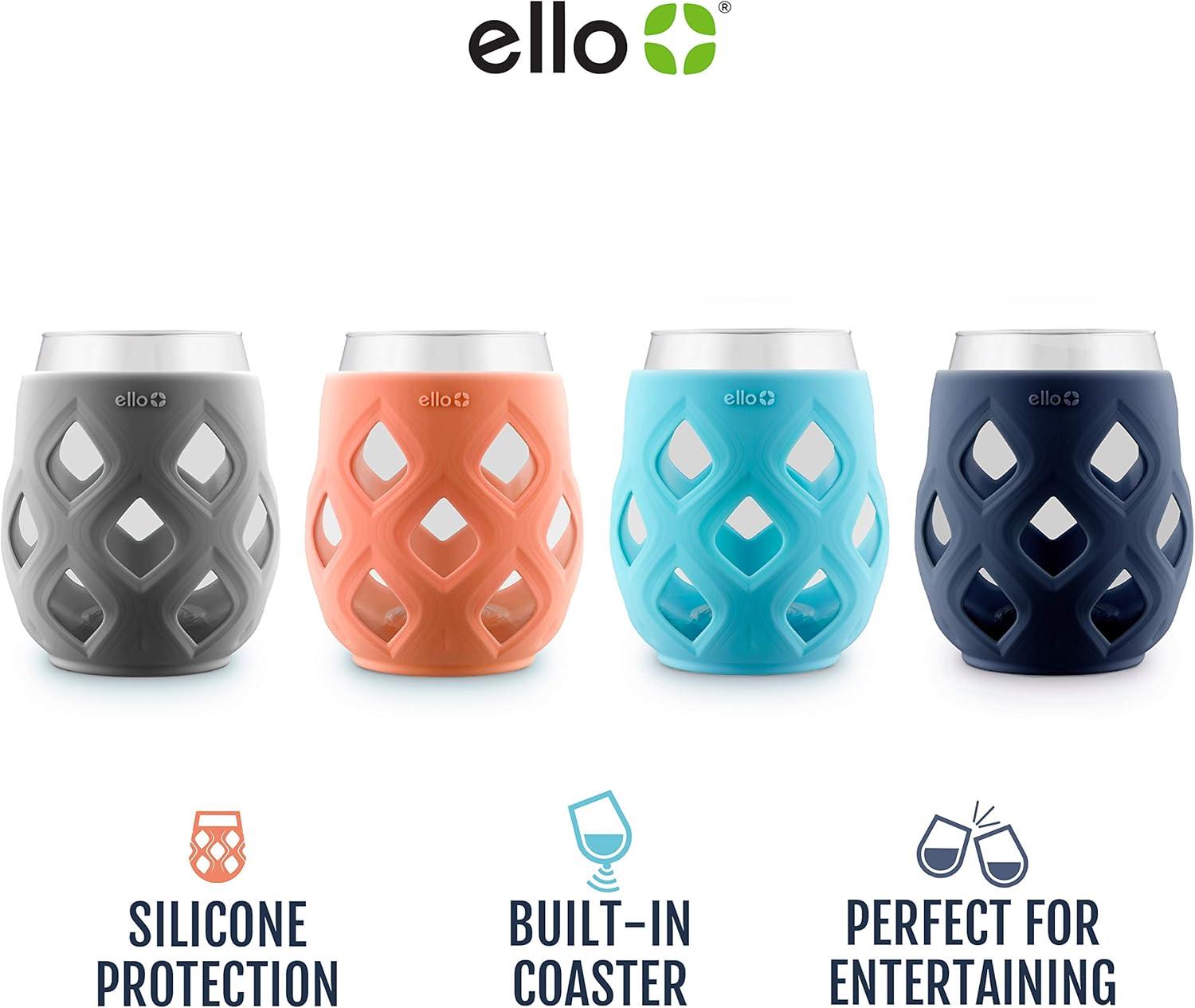 imageEllo Cru 17oz Stemless Wine Glass Set with Protective Silicone Sleeves Dishwasher Safe Cocktail Glass Pack Perfect for Summer Patios and Parties Festive Fun Holiday Gift for Women Men Her HimPaloma