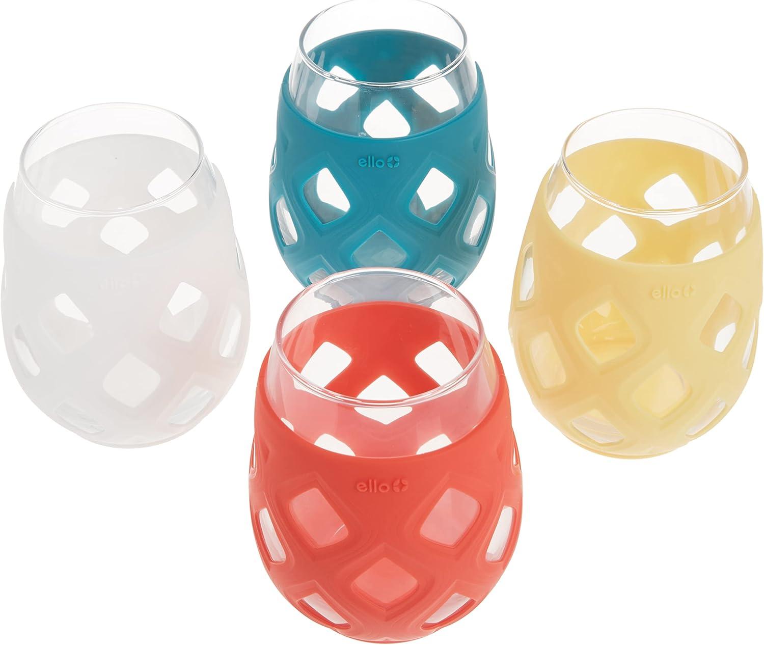 imageEllo Cru 17oz Stemless Wine Glass Set with Protective Silicone Sleeves Dishwasher Safe Cocktail Glass Pack Perfect for Summer Patios and Parties Festive Fun Holiday Gift for Women Men Her HimMai Tai