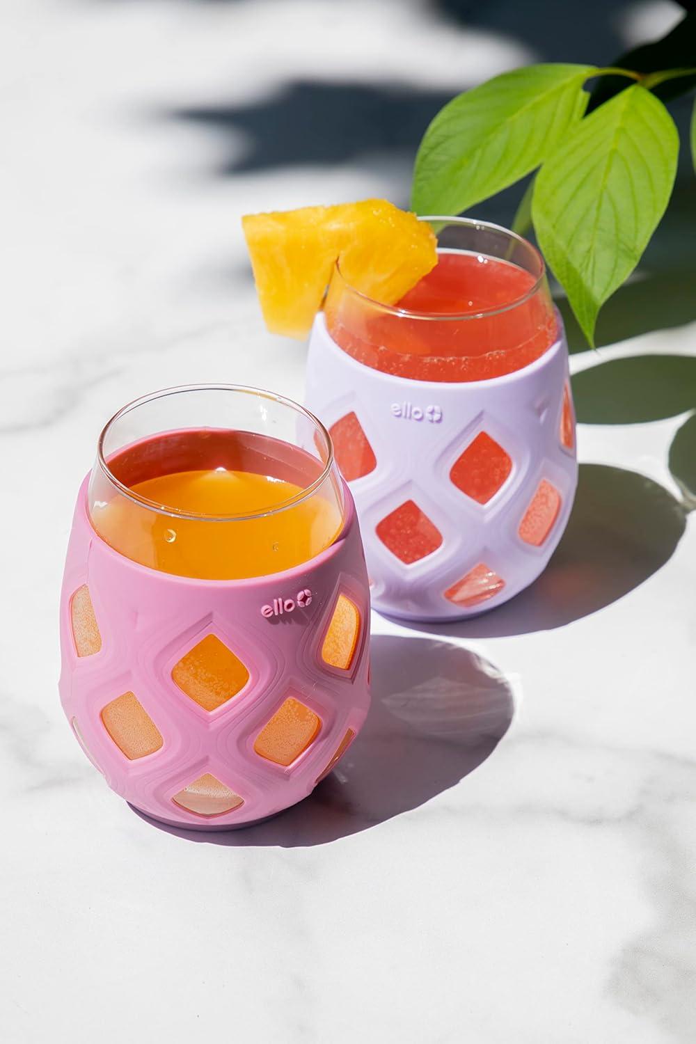 imageEllo Cru 17oz Stemless Wine Glass Set with Protective Silicone Sleeves Dishwasher Safe Cocktail Glass Pack Perfect for Summer Patios and Parties Festive Fun Holiday Gift for Women Men Her HimCosmos