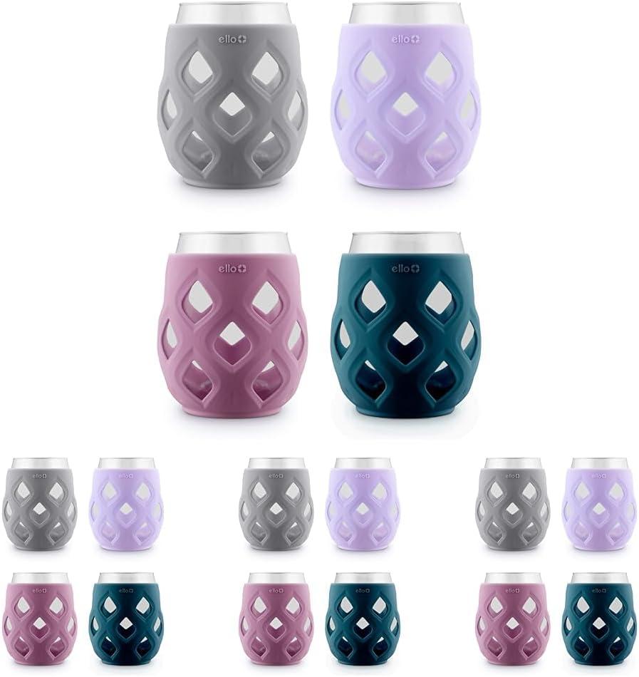imageEllo Cru 17oz Stemless Wine Glass Set with Protective Silicone Sleeves Dishwasher Safe Cocktail Glass Pack Perfect for Summer Patios and Parties Festive Fun Holiday Gift for Women Men Her HimCosmos