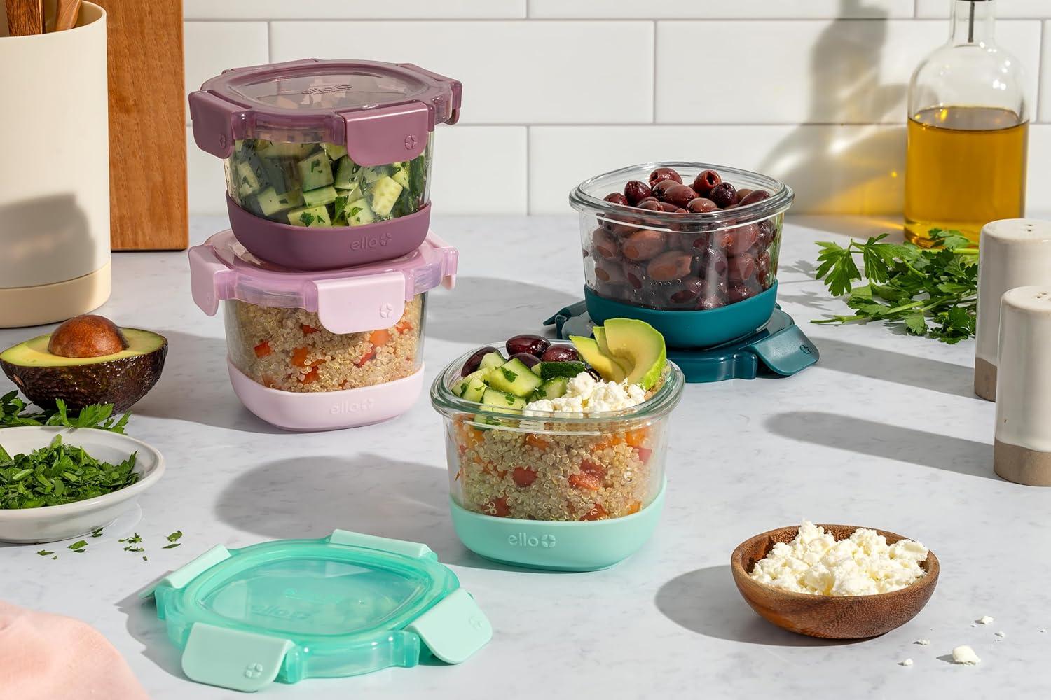 imageEllo Duraglass 4Pack 2 Cup Reusable Glass Container Jar with Leak Proof Lids and Protective Silicone Sleeves Perfect for Overnight Oats Yogurt BPAFree Dishwasher Safe Evening OrchardGarden Goals