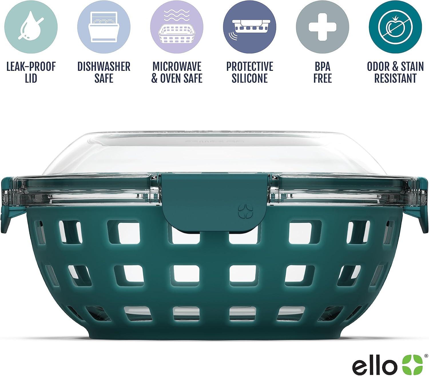 imageEllo Duraglass Meal Prep Lunch Bowl Container 5 cup Glass Food Storage Container with Silicone Sleeve and Airtight BPAFree Plastic Lid Dishwasher Microwave and Freezer SafeWatercress