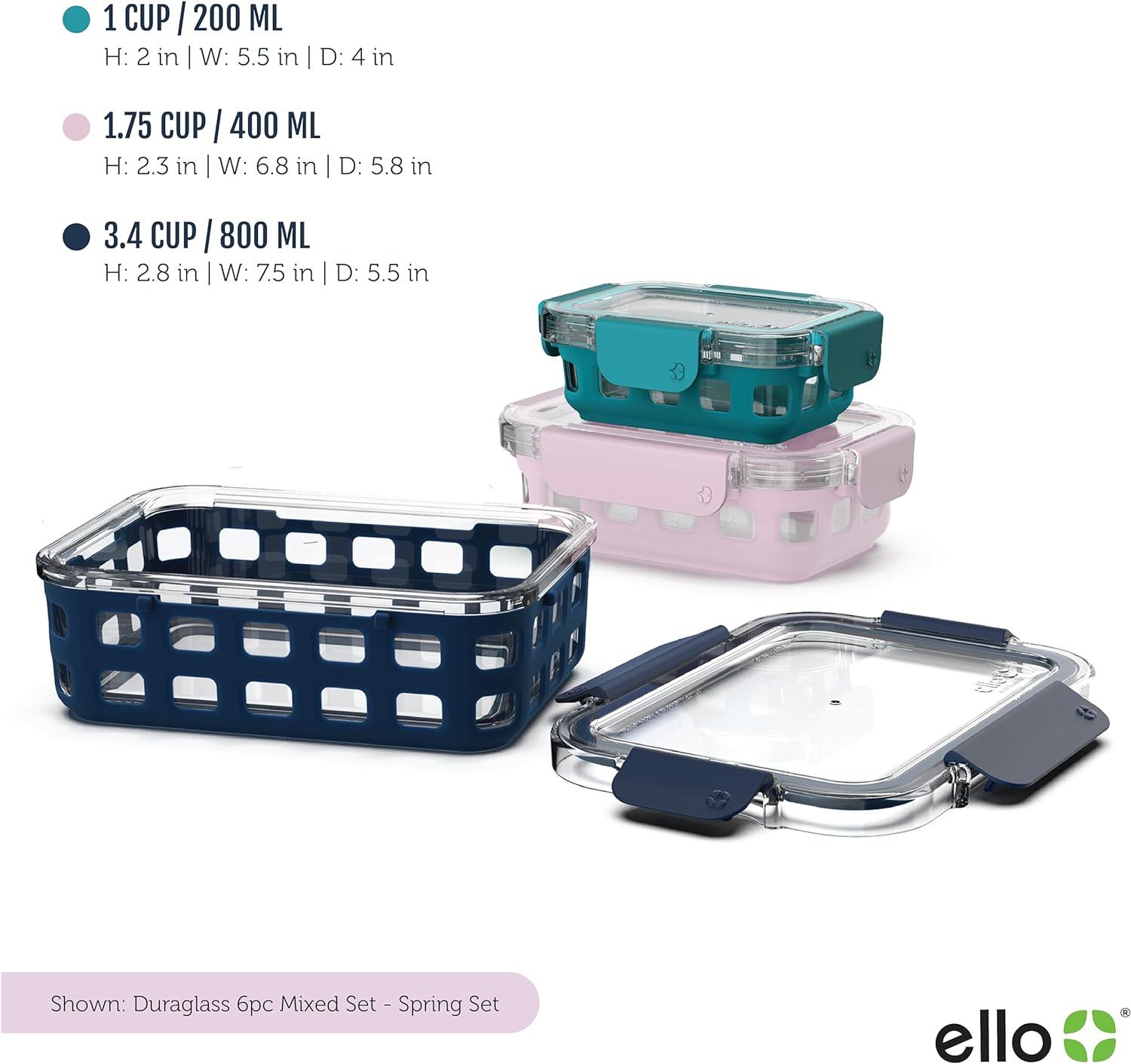 imageEllo Duraglass Mixed Meal Prep Sets LeakProof Glass Food Storage Containers with Silicone Sleeves and Airtight BPAFree Lids Dishwasher Microwave and Freezer SafeSpring