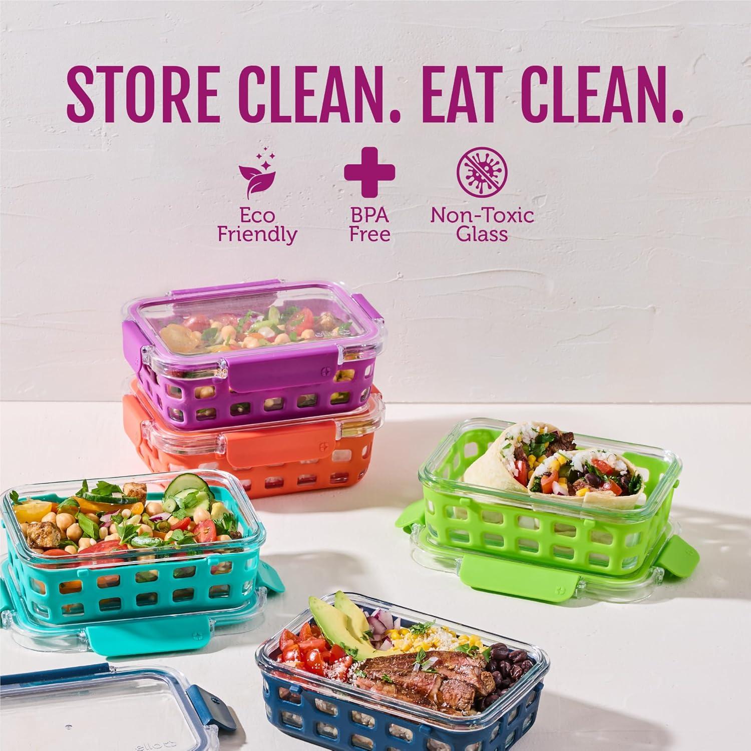 imageEllo Duraglass Refresh 34 Cup Meal Prep Sets 10Pc 5 Pack Set Glass Food Storage Container with Silicone Boot and Airtight BPAFree Plastic Lids Dishwasher Microwave and Freezer SafeDusk DelightFruit Salad