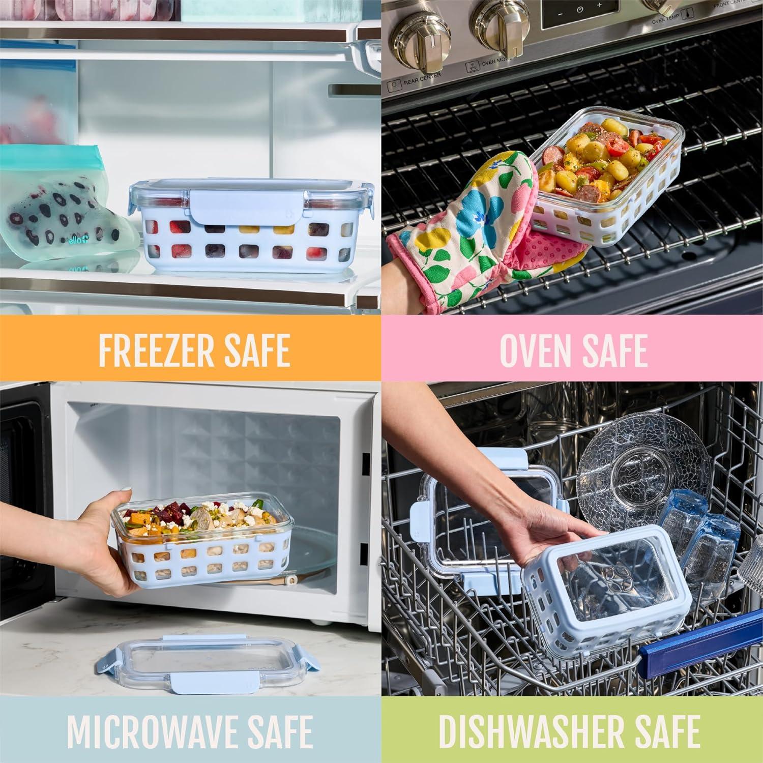 imageEllo Duraglass Refresh 34 Cup Meal Prep Sets 10Pc 5 Pack Set Glass Food Storage Container with Silicone Boot and Airtight BPAFree Plastic Lids Dishwasher Microwave and Freezer SafeDusk DelightMeadow