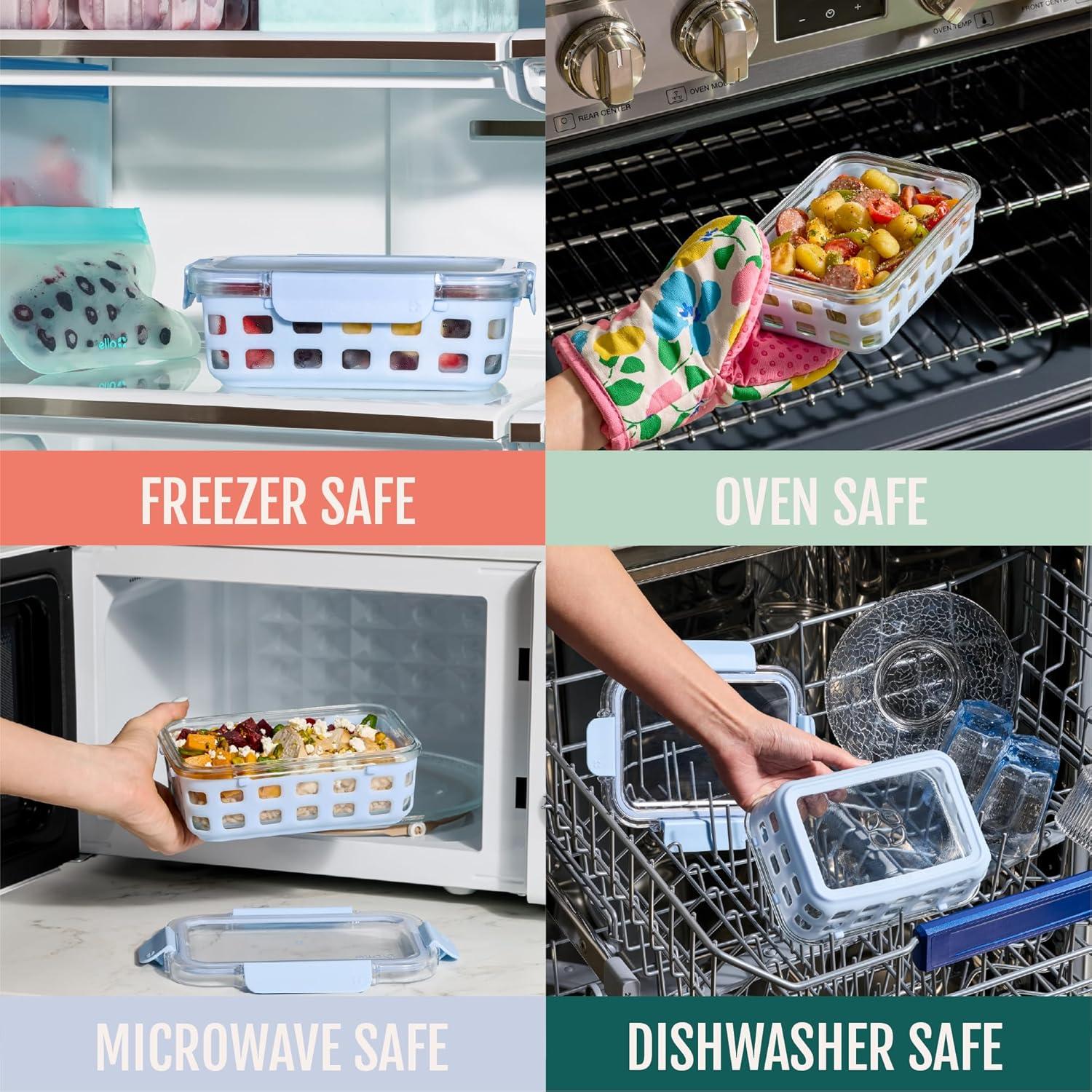 imageEllo Duraglass Refresh 34 Cup Meal Prep Sets 10Pc 5 Pack Set Glass Food Storage Container with Silicone Boot and Airtight BPAFree Plastic Lids Dishwasher Microwave and Freezer SafeDusk DelightMelon