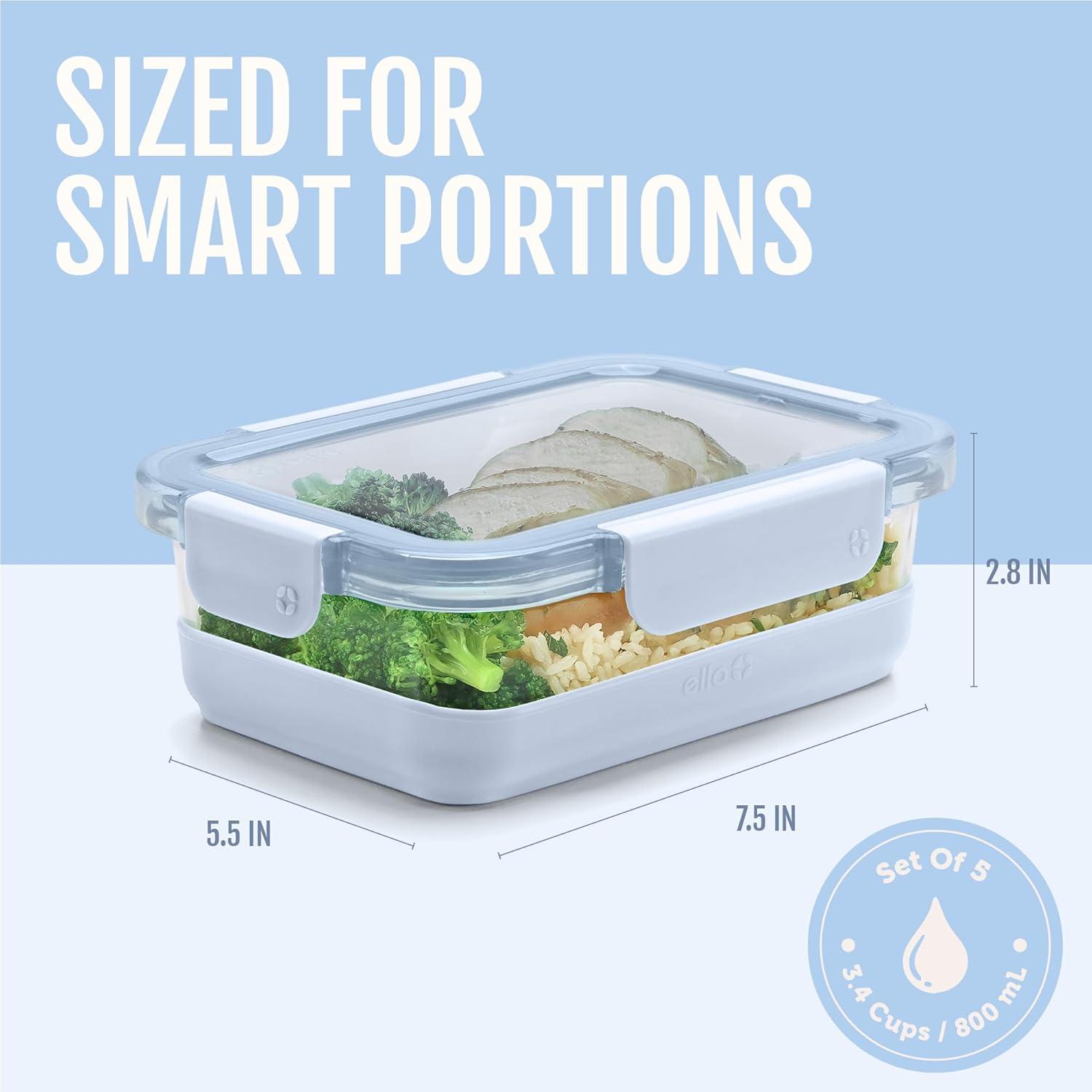 imageEllo Duraglass Refresh 34 Cup Meal Prep Sets 10Pc 5 Pack Set Glass Food Storage Container with Silicone Boot and Airtight BPAFree Plastic Lids Dishwasher Microwave and Freezer SafeDusk DelightHalogen Blue with Boot